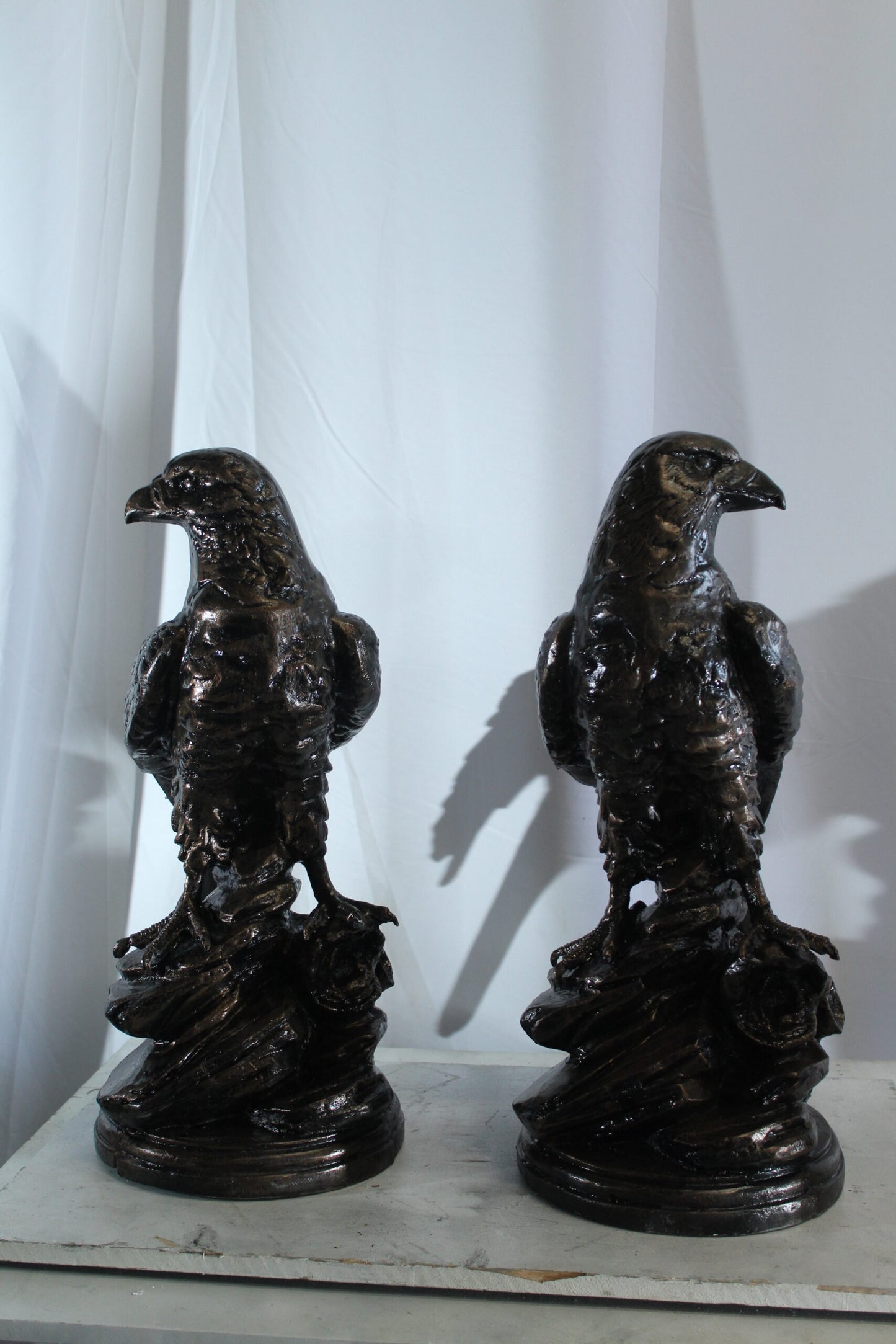 Pair of Aluminum Eagle Statues Majestic Bird Sculptures 20" x 12" x 14"H