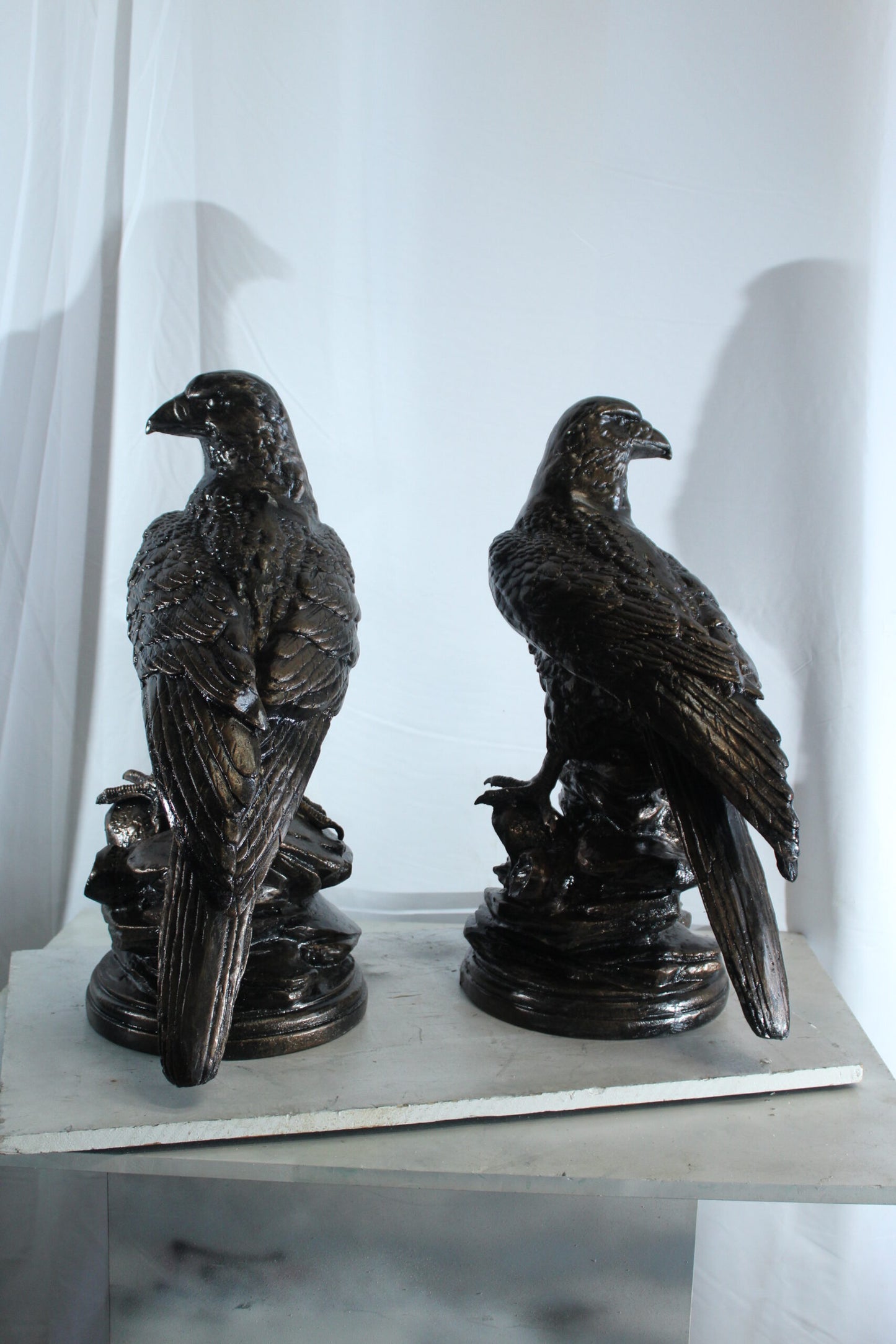 Pair of Aluminum Eagle Statues Majestic Bird Sculptures 20" x 12" x 14"H