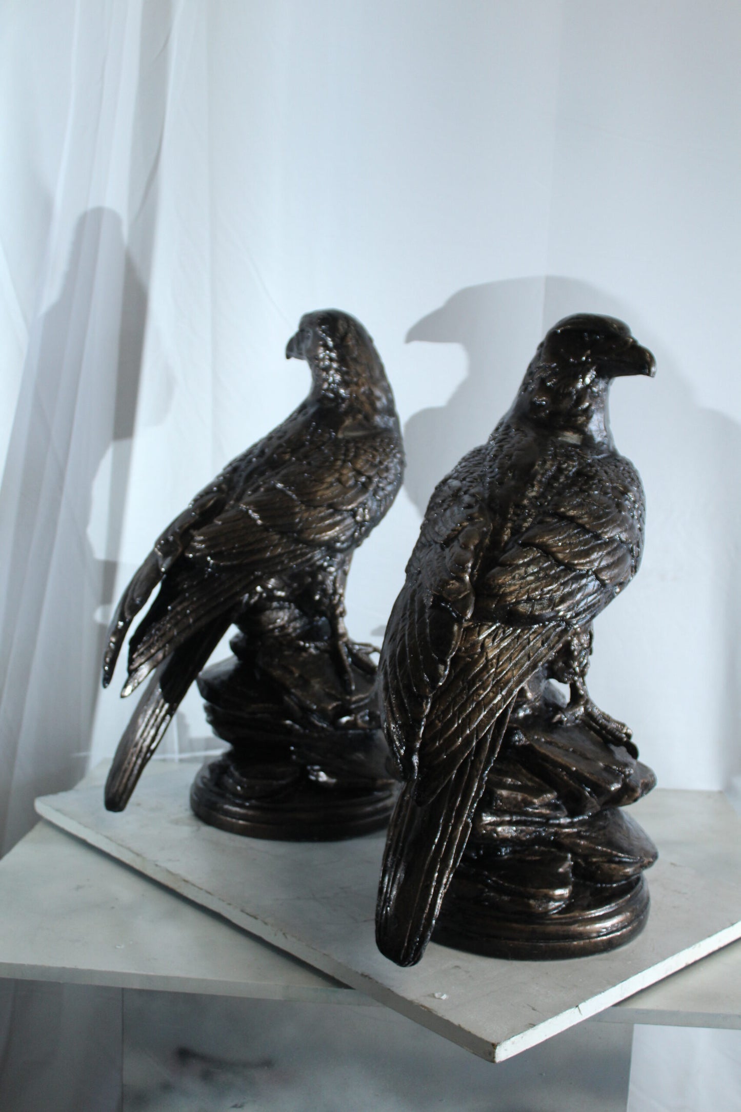 Pair of Aluminum Eagle Statues Majestic Bird Sculptures 20" x 12" x 14"H