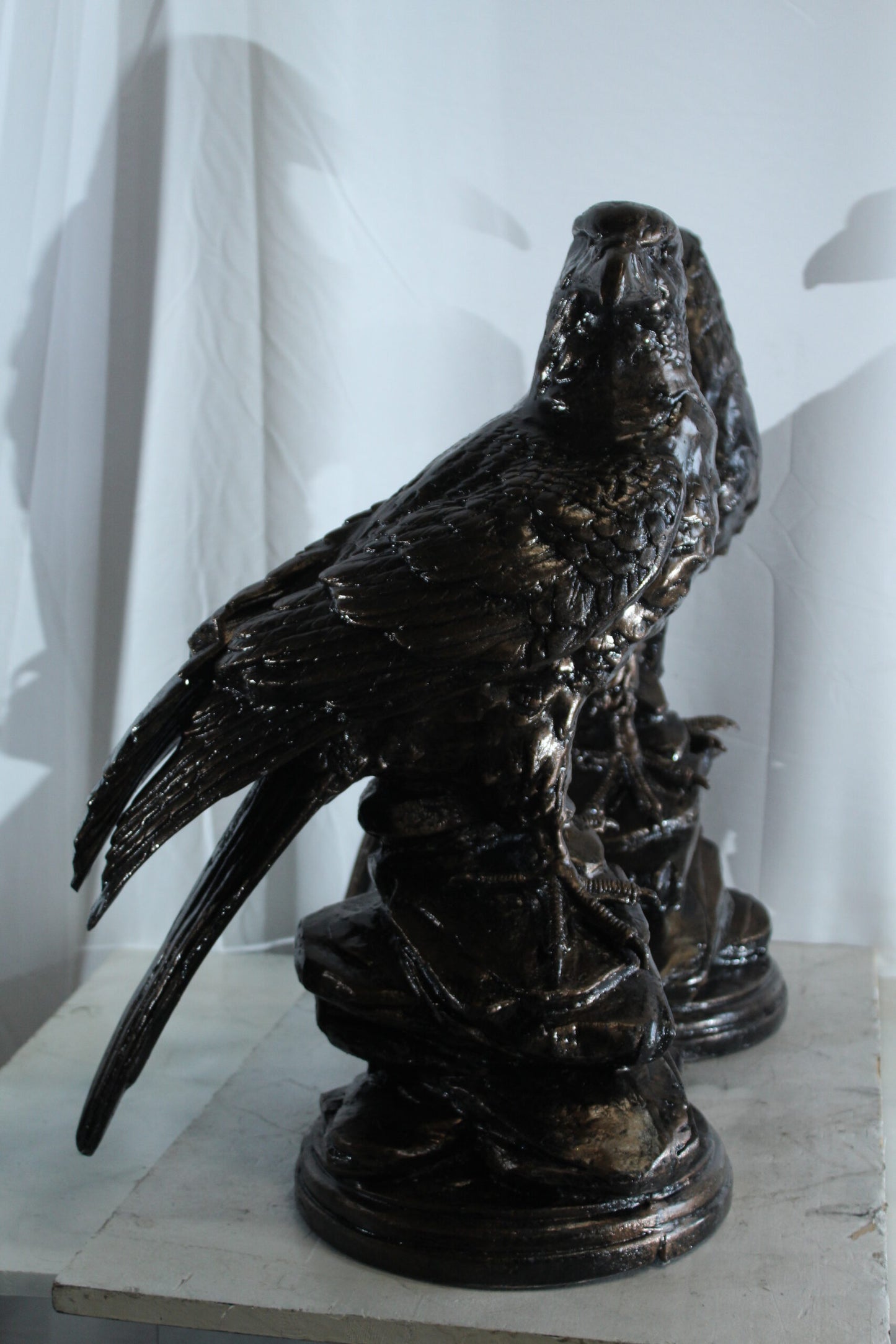 Pair of Aluminum Eagle Statues Majestic Bird Sculptures 20" x 12" x 14"H