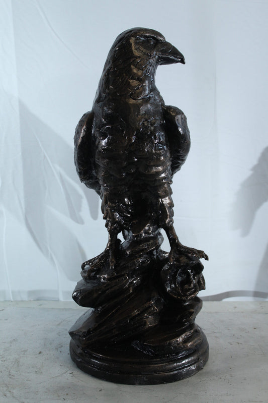 Nifao Aluminum Eagle Statue on Tree Stump - Nature-Inspired Bird Sculpture with Dark Metallic Finish - 20" x 12" x 14"H