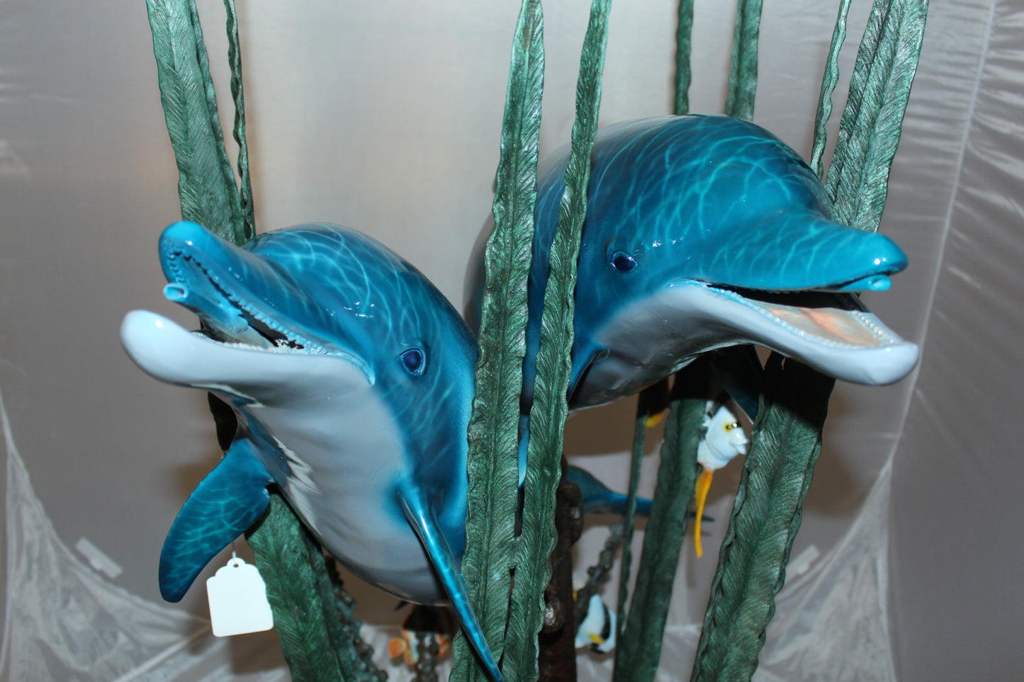 Two dolphins w small fish fountain Bronze Statue - Size: 33"L x 30"W x 42"H.