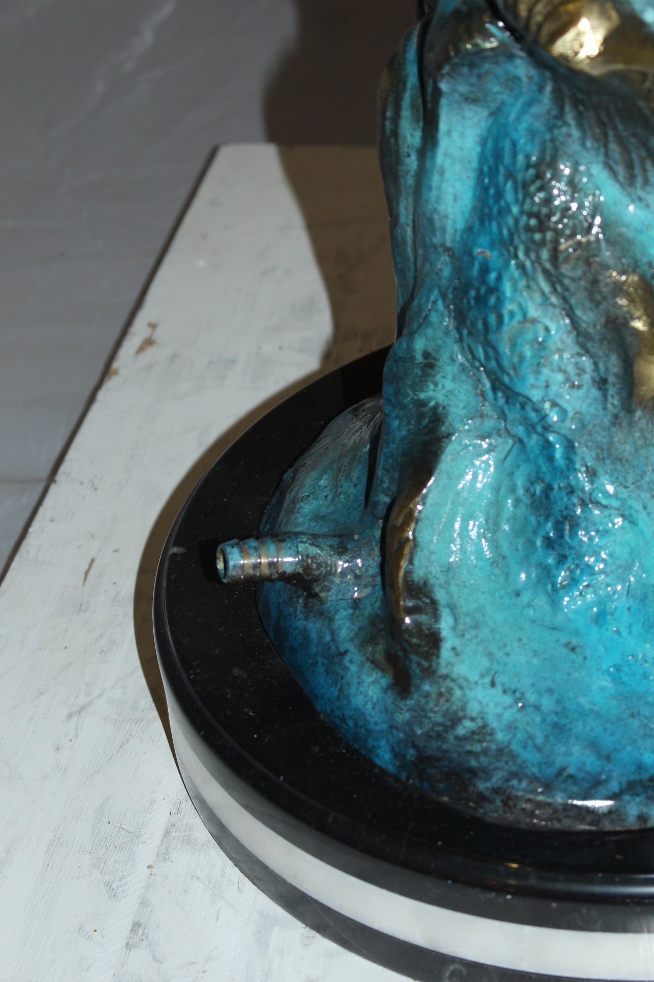Mermaid with Dolphin Fountain Bronze Statue - Size: 16"L x 16"W x 39"H.