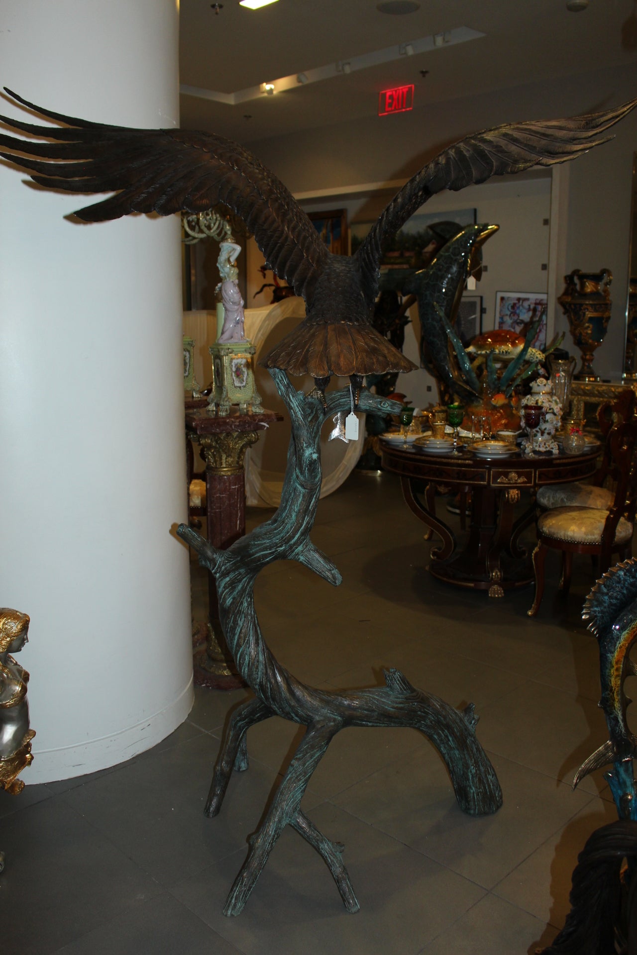 Large Eagle standing on tree with his fish prey Bronze Statue - 60"x 40"x 75"H