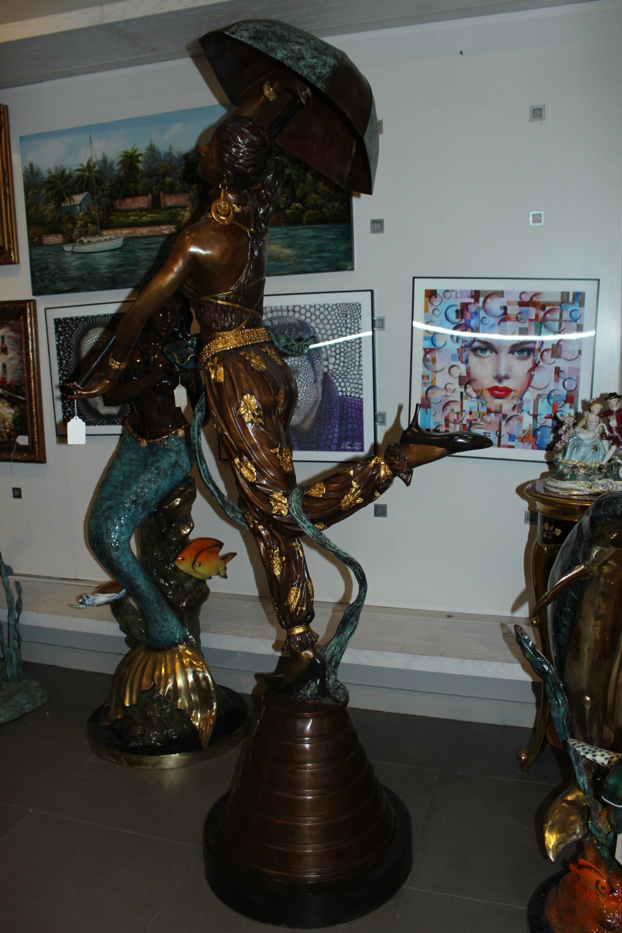 Dancer with umbrella - large Bronze Statue - Size: 24"L x 42"W x 88"H.