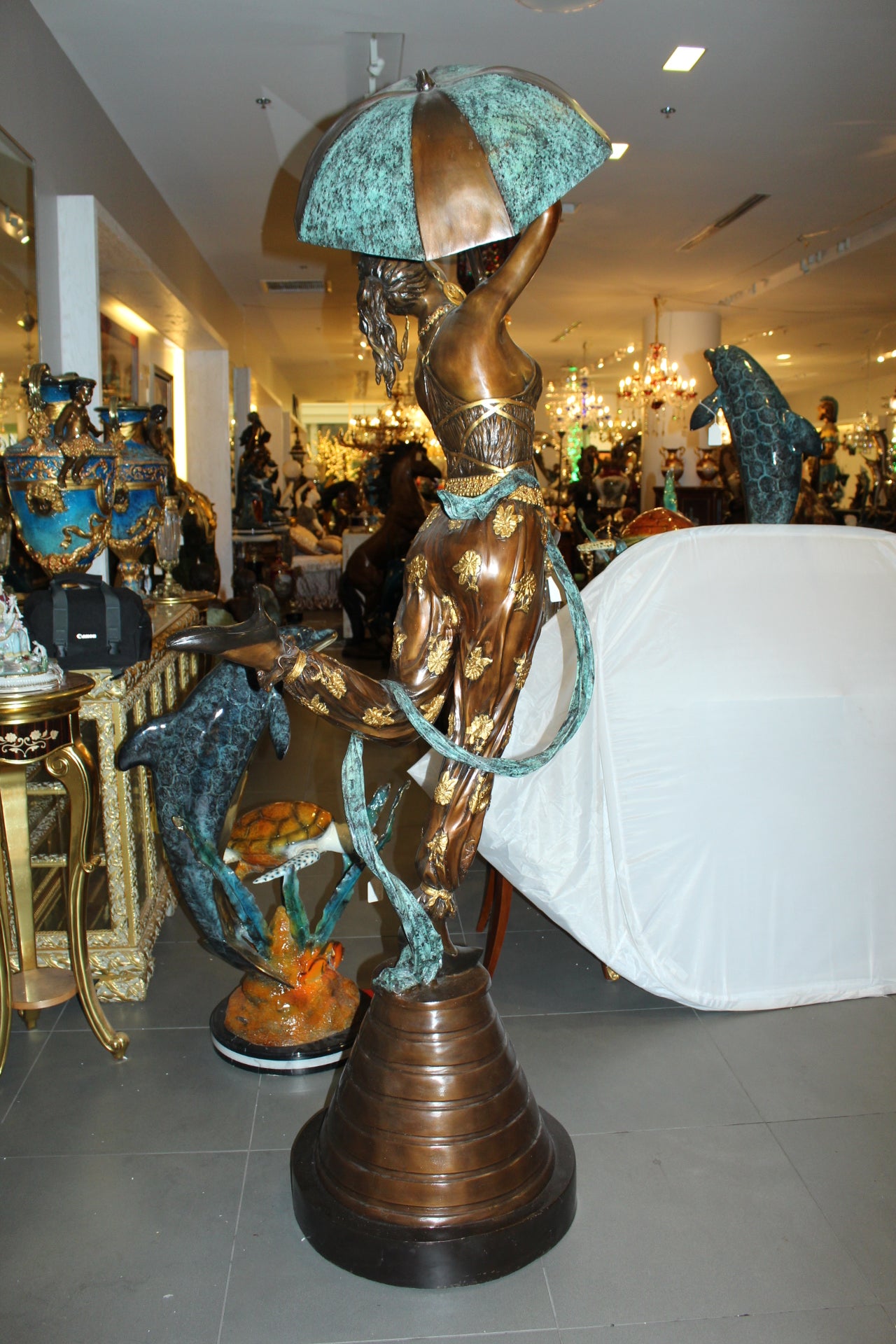 Dancer with umbrella - large Bronze Statue - Size: 24"L x 42"W x 88"H.