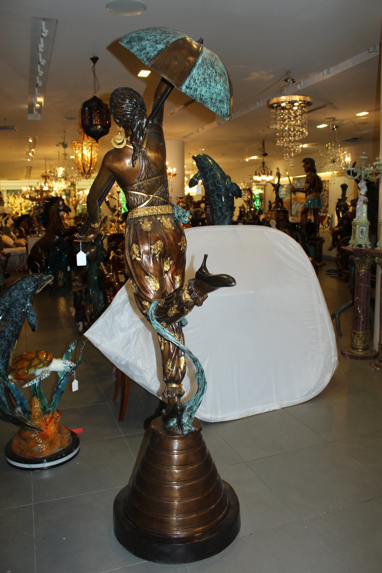 Dancer with umbrella - large Bronze Statue - Size: 24"L x 42"W x 88"H.