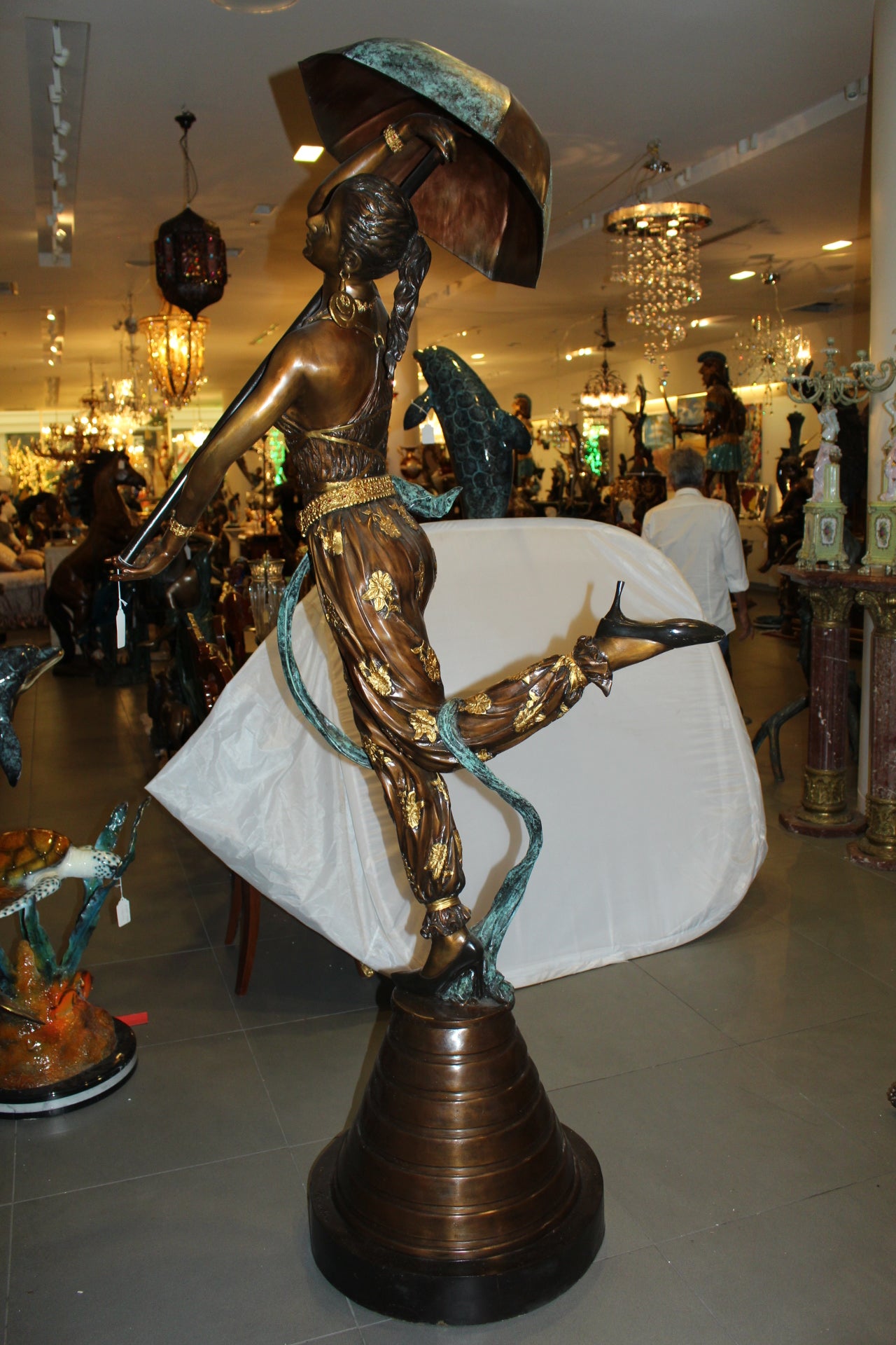 Dancer with umbrella - large Bronze Statue - Size: 24"L x 42"W x 88"H.