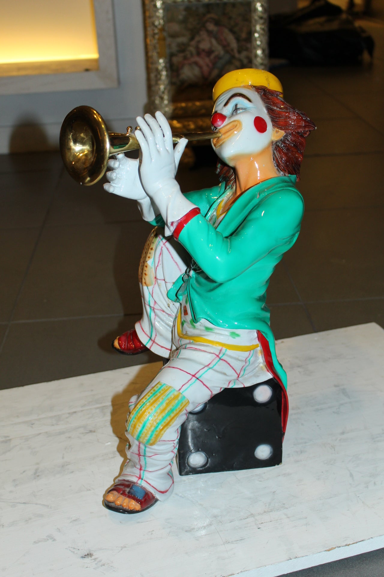 Clown Playing Instrument Bronze Statue - Size: 12"L x 10"W x 20"H.