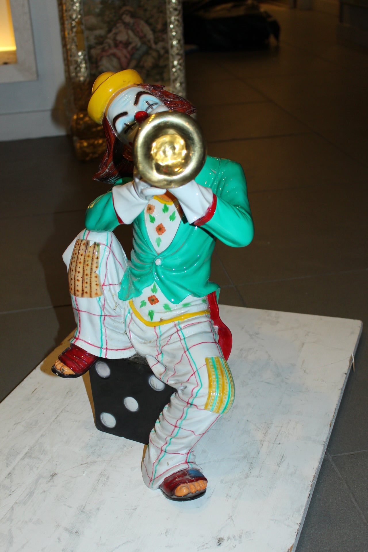 Clown Playing Instrument Bronze Statue - Size: 12"L x 10"W x 20"H.