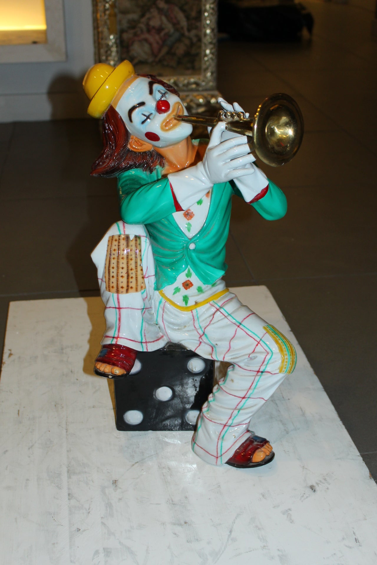 Clown Playing Instrument Bronze Statue - Size: 12"L x 10"W x 20"H.