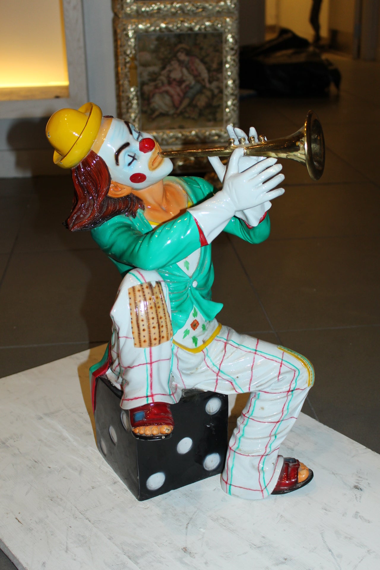 Clown Playing Instrument Bronze Statue - Size: 12"L x 10"W x 20"H.
