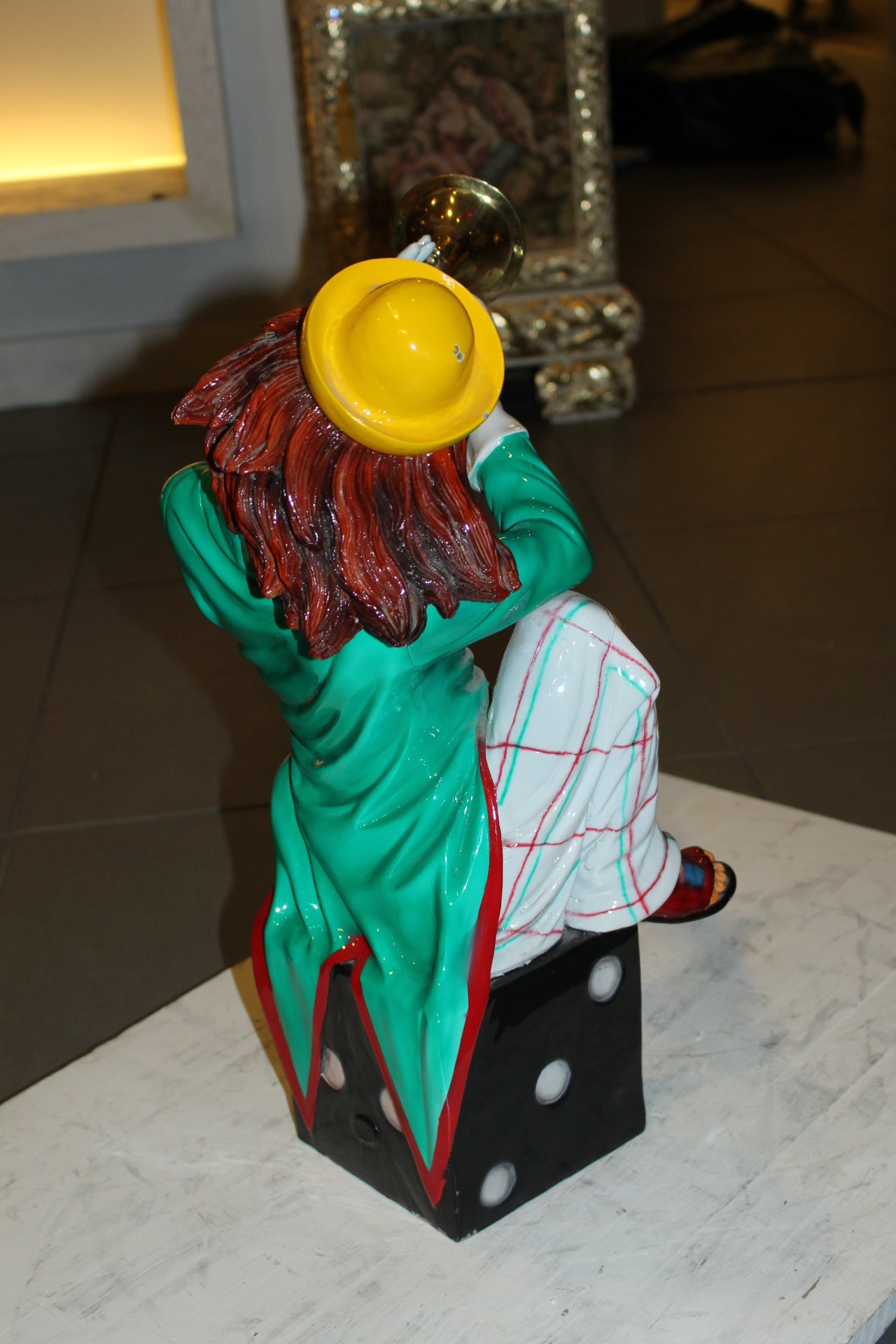 Clown Playing Instrument Bronze Statue - Size: 12"L x 10"W x 20"H.