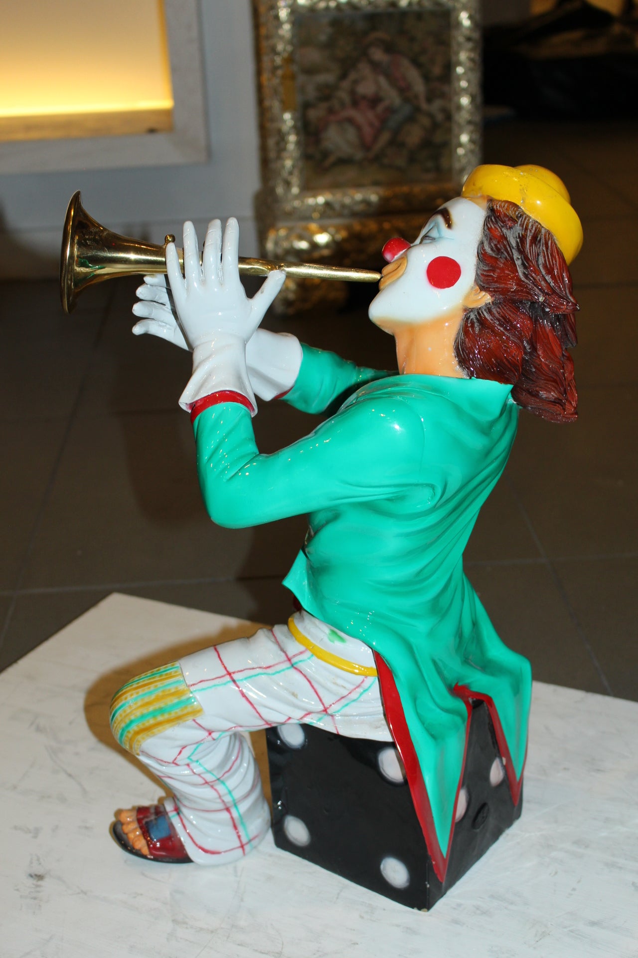 Clown Playing Instrument Bronze Statue - Size: 12"L x 10"W x 20"H.