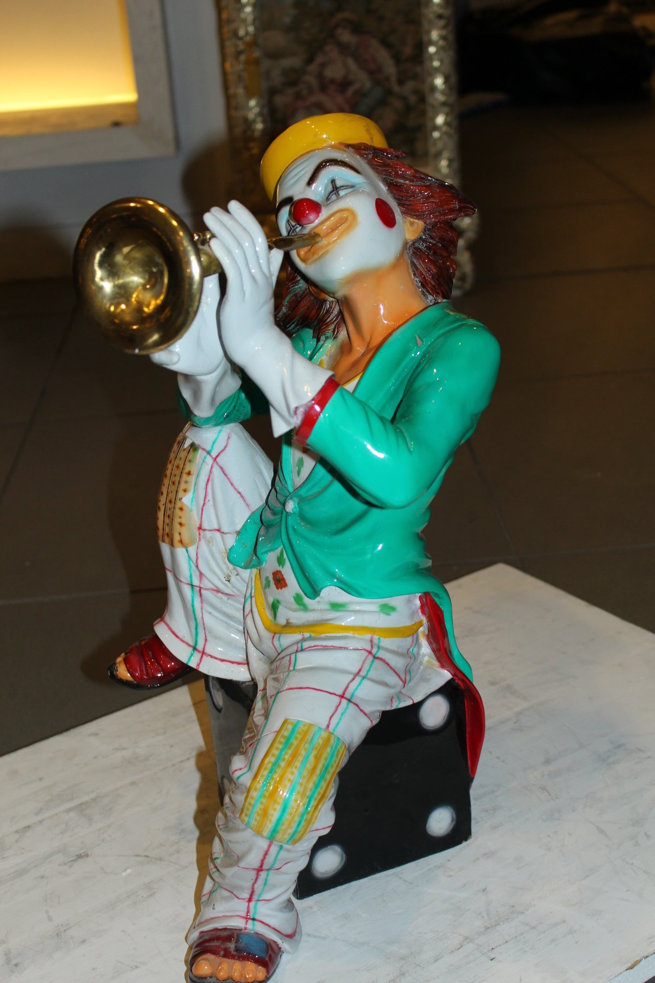 Clown Playing Instrument Bronze Statue - Size: 12"L x 10"W x 20"H.