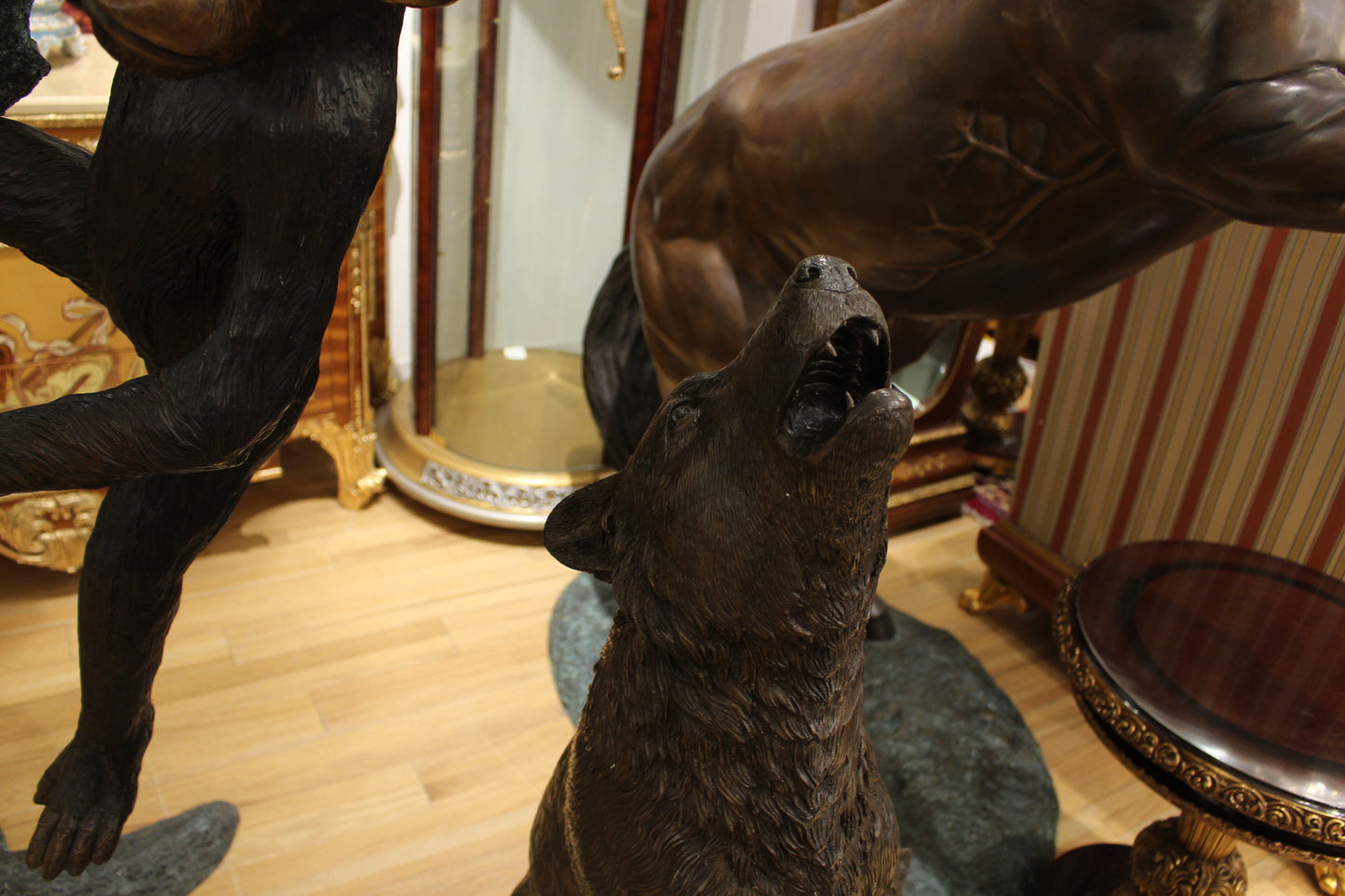 Wolf and Cubs Bronze Statue -  Size: 24"L x 17"W x 48"H.