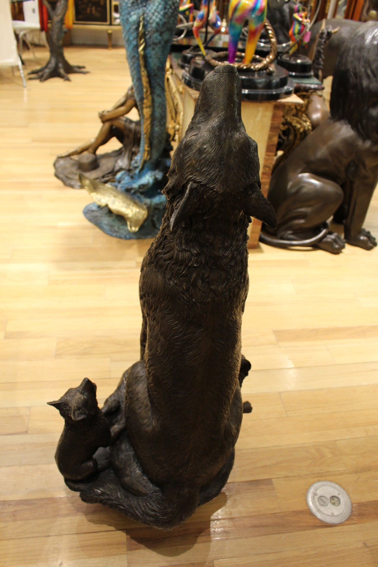 Wolf and Cubs Bronze Statue -  Size: 24"L x 17"W x 48"H.