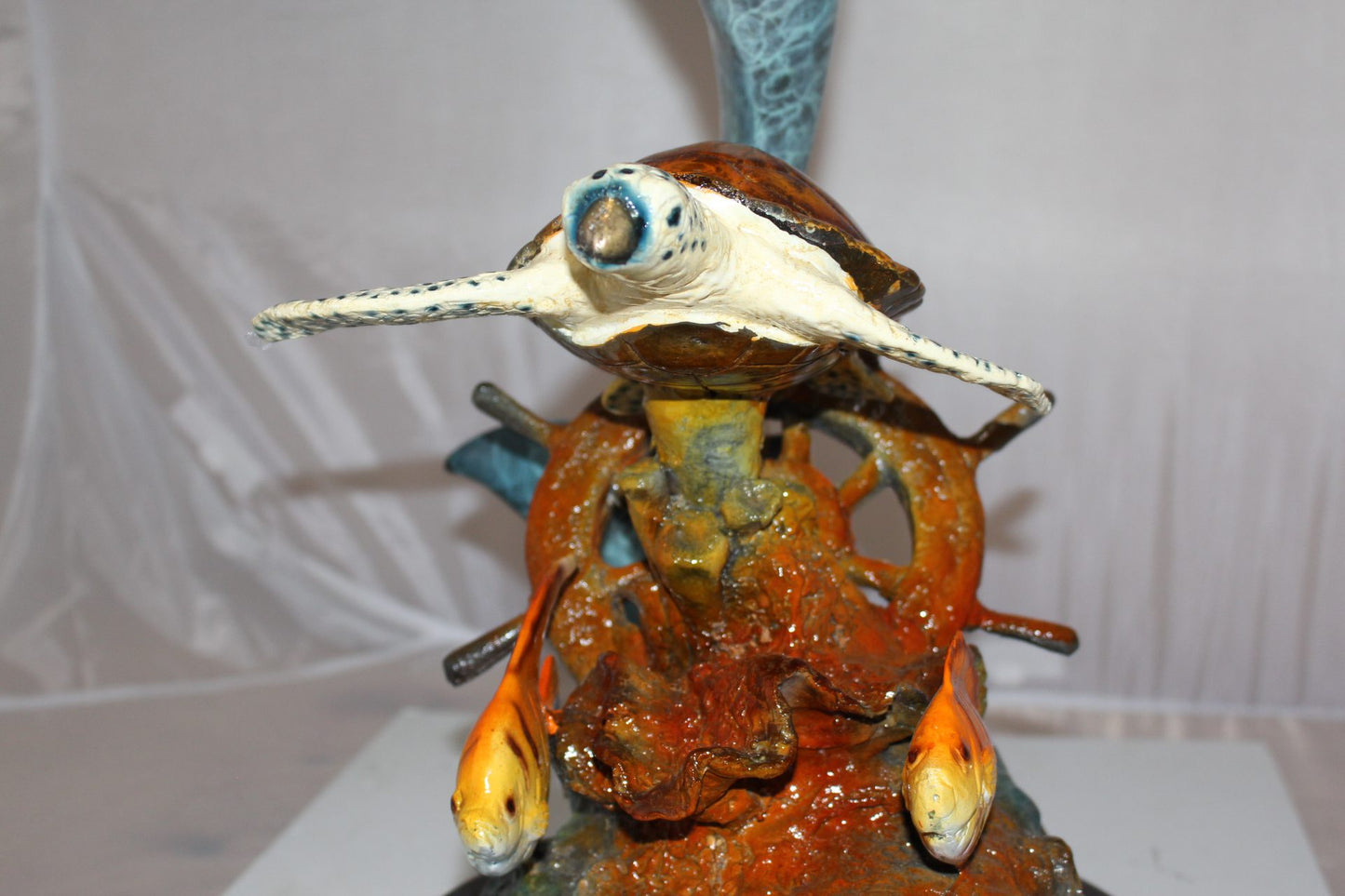 Dolphin turtle and 2 fish Bronze Statue -  Size: 18"L x 16"W x 25"H.