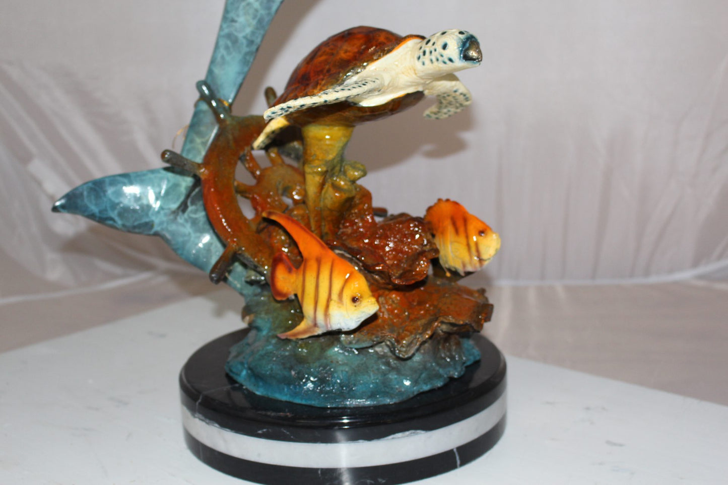 Dolphin turtle and 2 fish Bronze Statue - Size: 18"L x 16"W x 25"H.