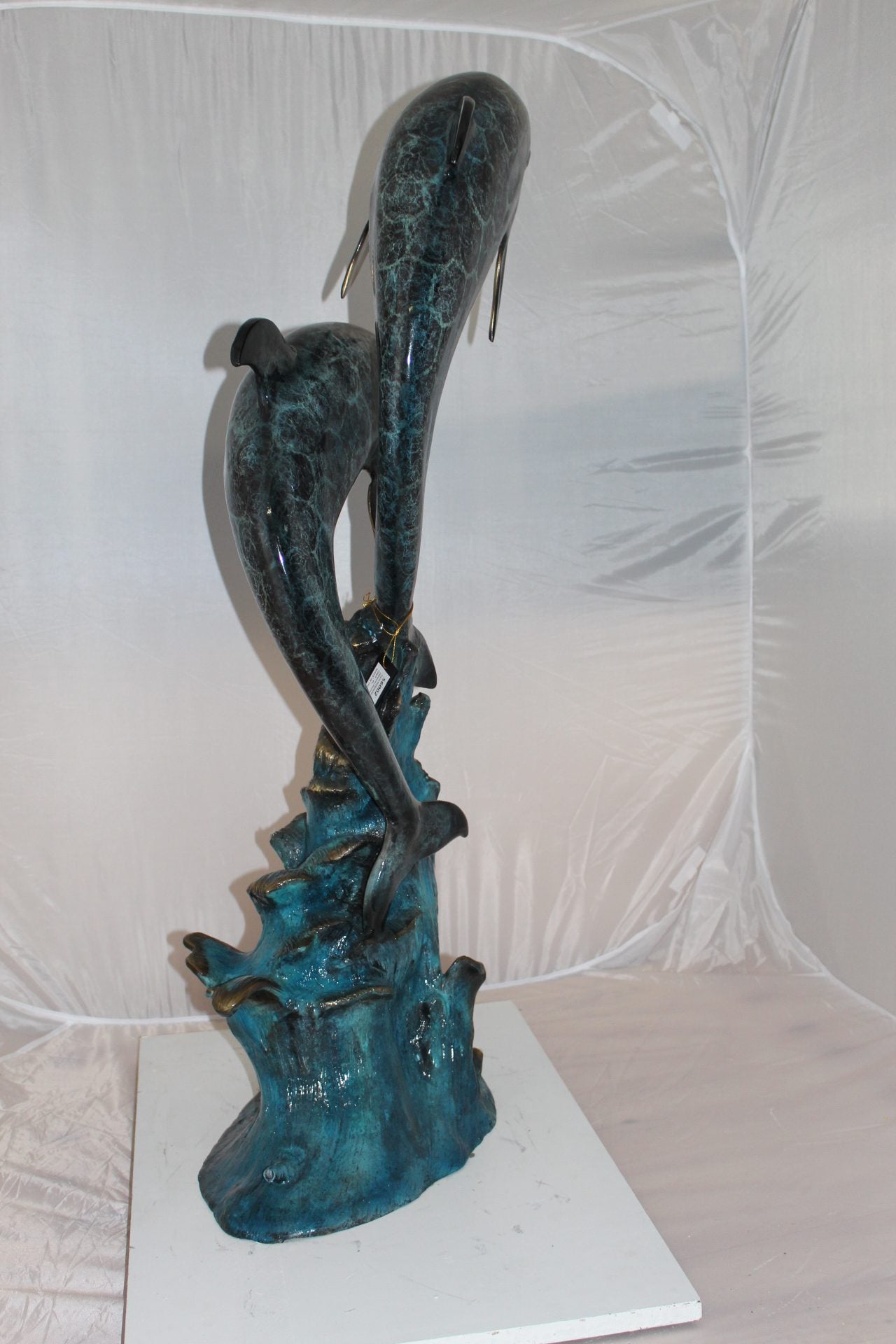 Two Dolphins fountain Bronze Statue - Size: 22"L x 12"W x 46"H.