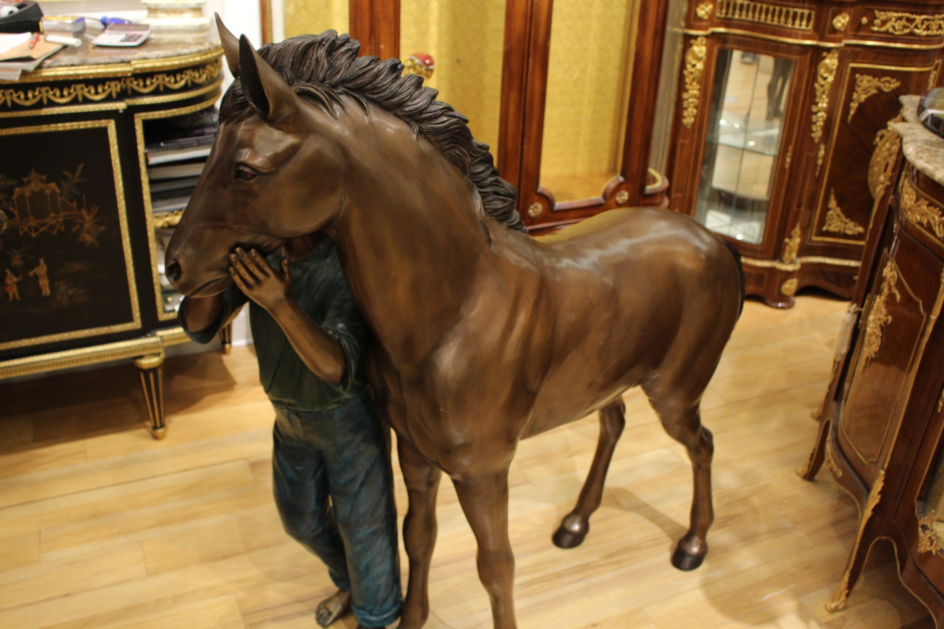 Young Girl and her pony Bronze Statue -  Size: 48"L x 20"W x 48"H.