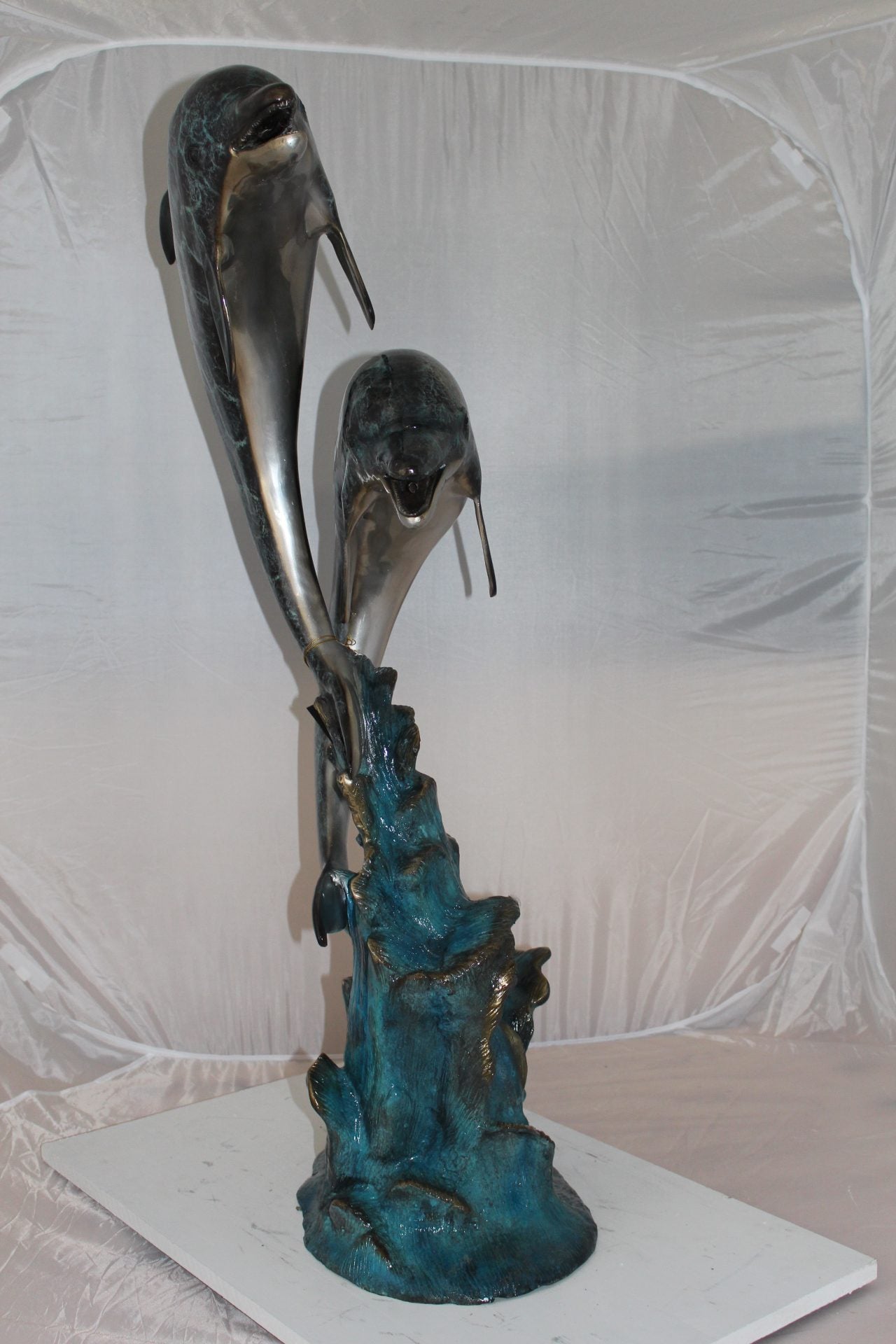 Two Dolphins fountain Bronze Statue - Size: 22"L x 12"W x 46"H.