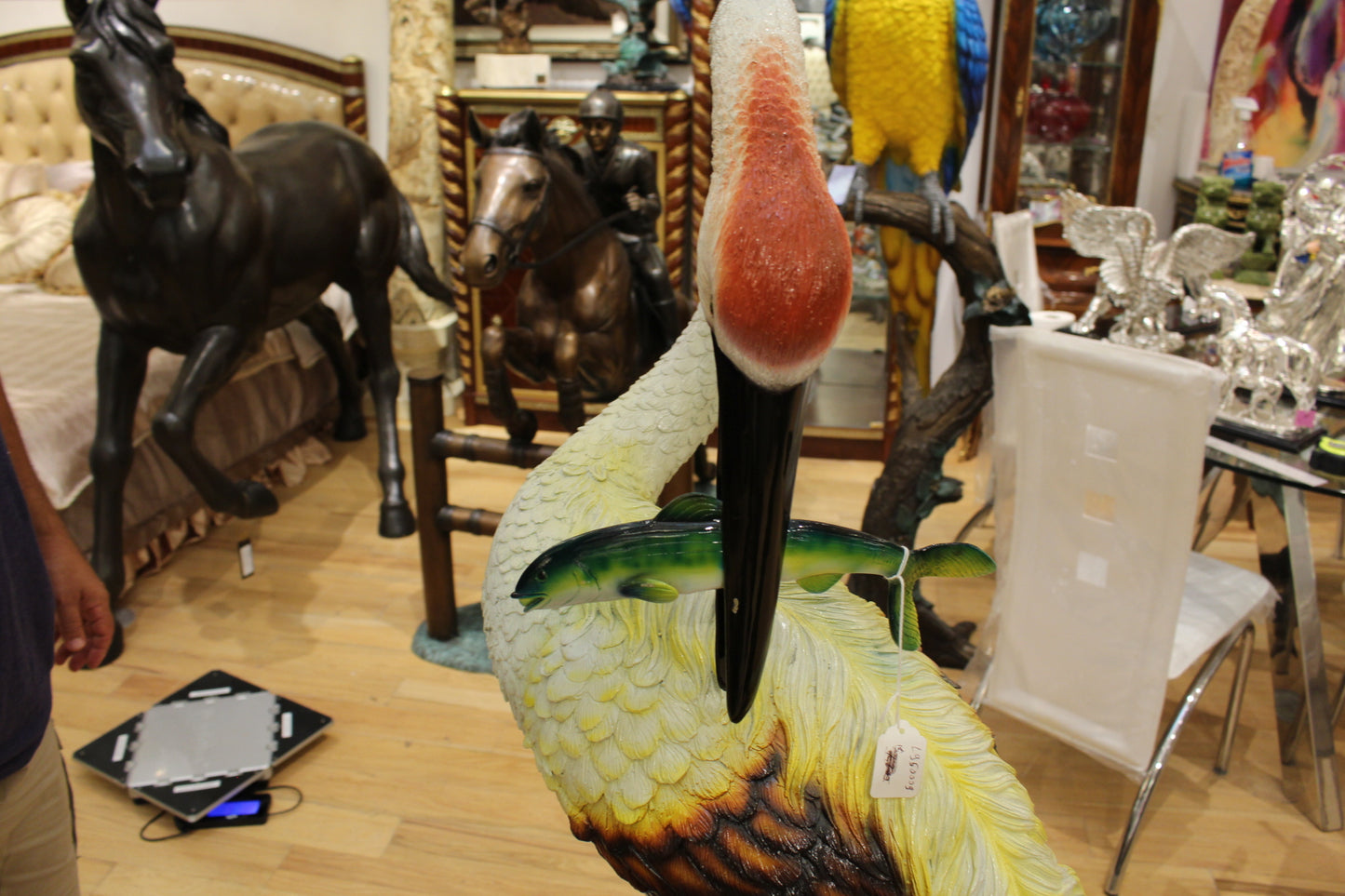 Crane Fountain Head Down Fountain Bronze Statue - Size: 23"L x 17"W x 56"H.