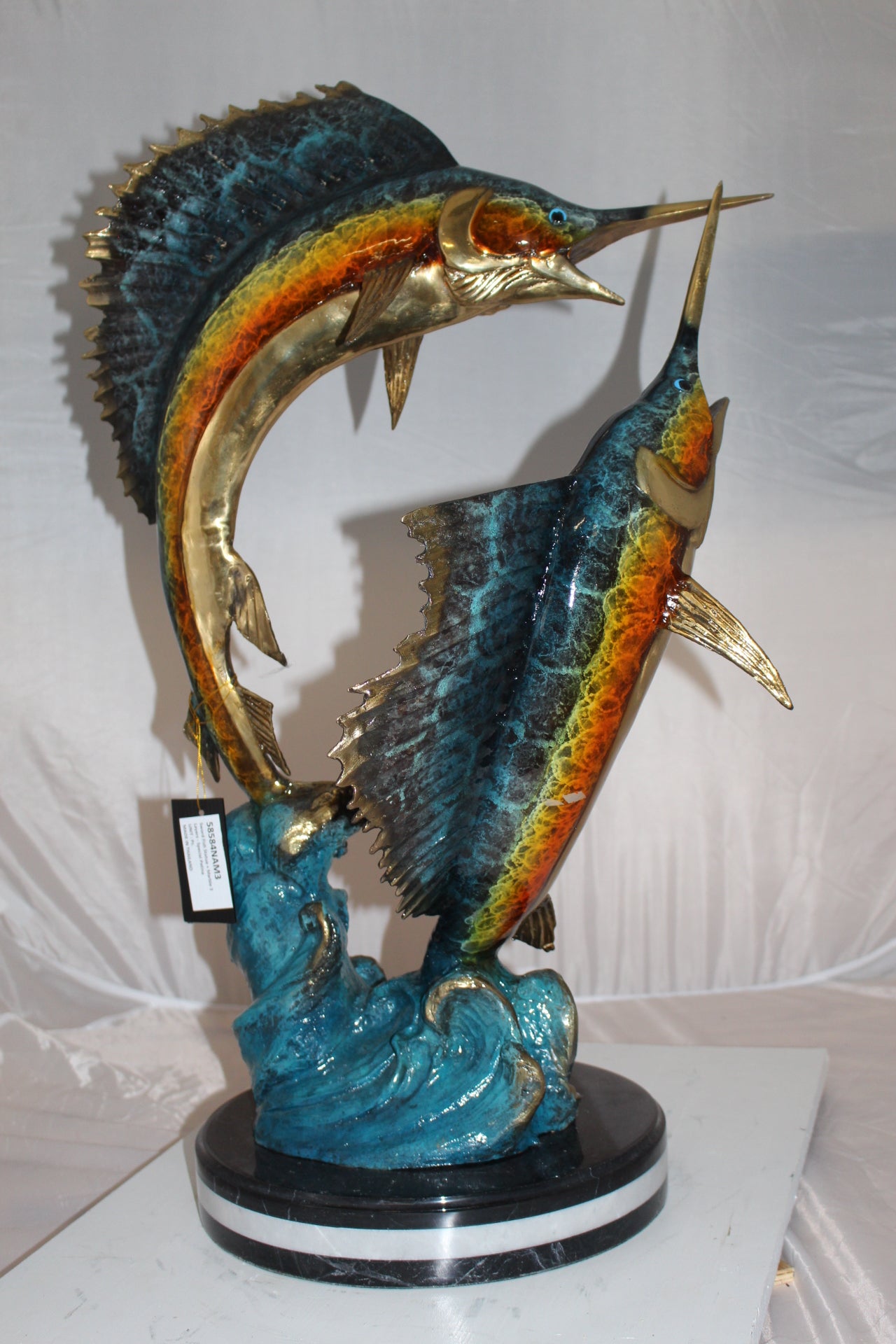 Two Sailfish fish Bronze Statue - Size: 20"L x 16"W x 34"H.