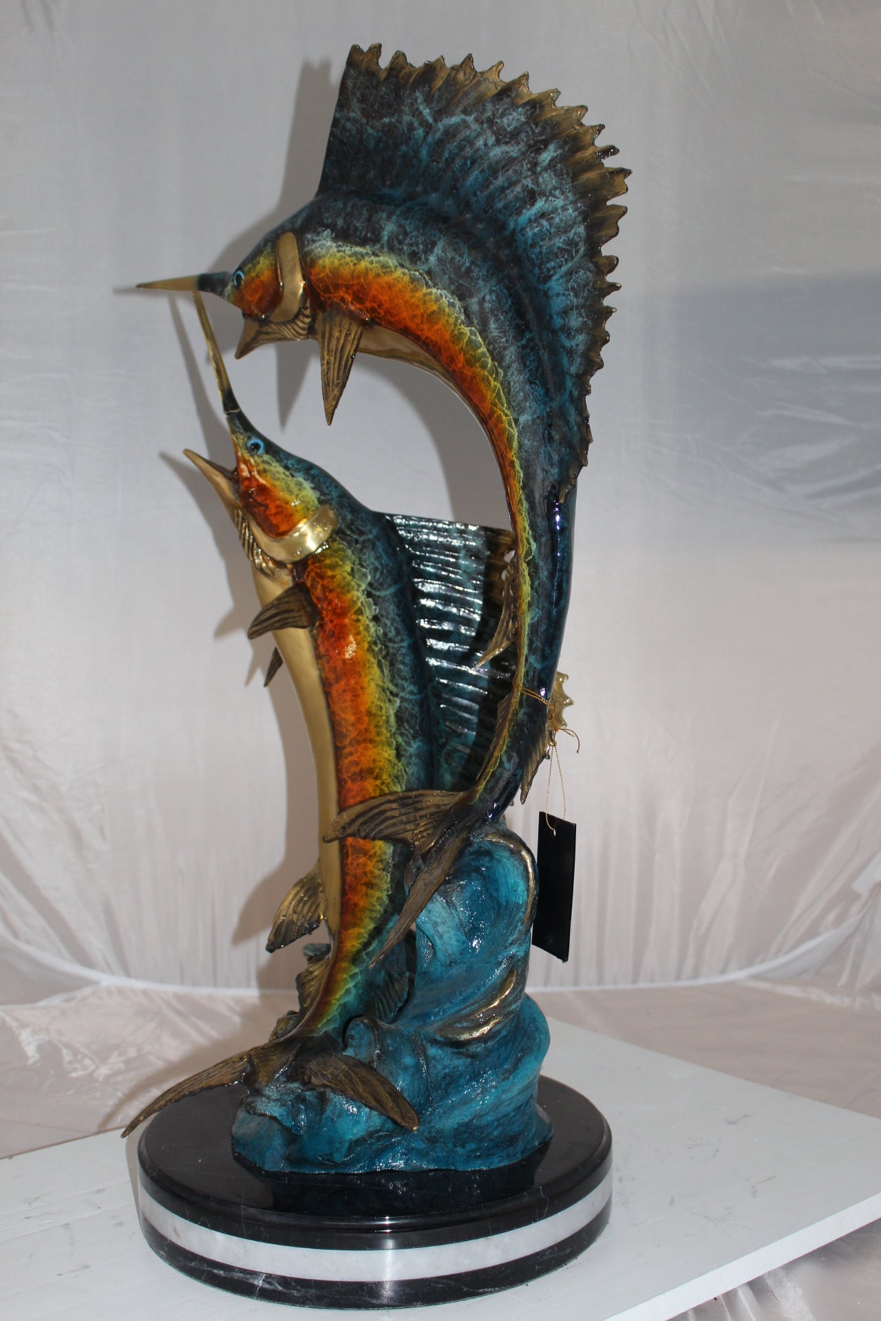 Two Sailfish Fish Bronze Statue Bronze Statue -  Size: 20"L x 16"W x 34"H.