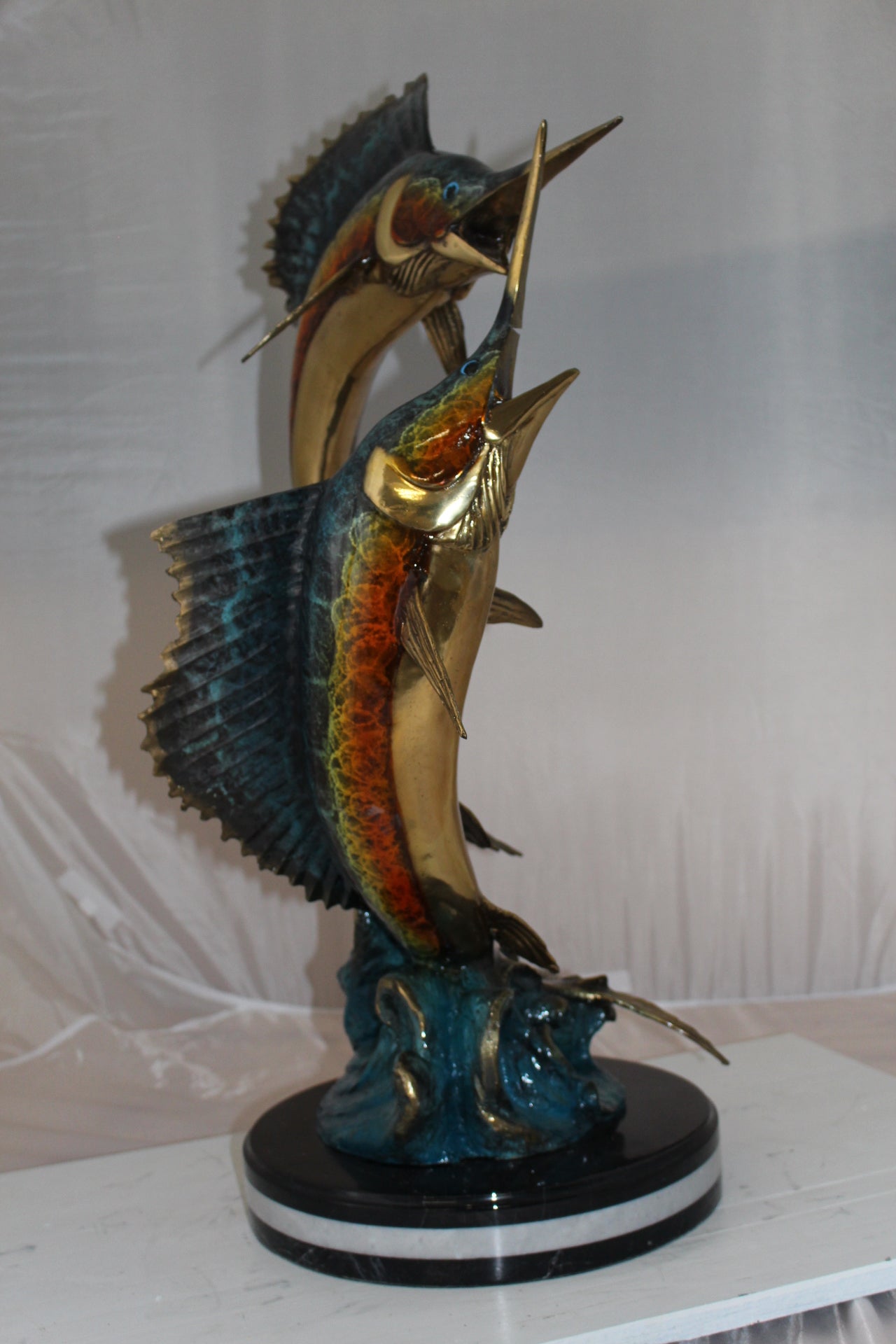 Two Sailfish fish Bronze Statue - Size: 20"L x 16"W x 34"H.
