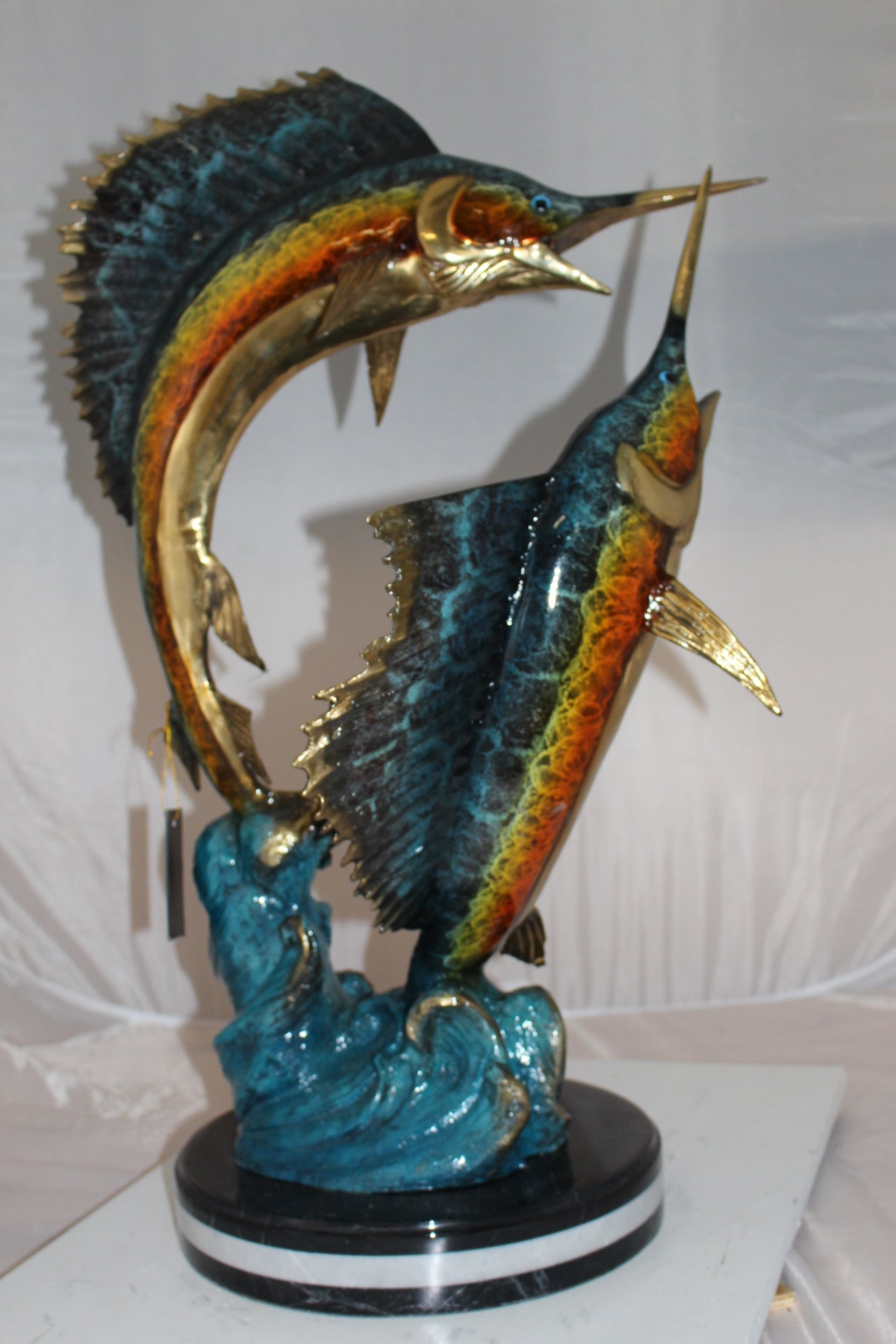 Two Sailfish fish Bronze Statue - Size: 20"L x 16"W x 34"H.