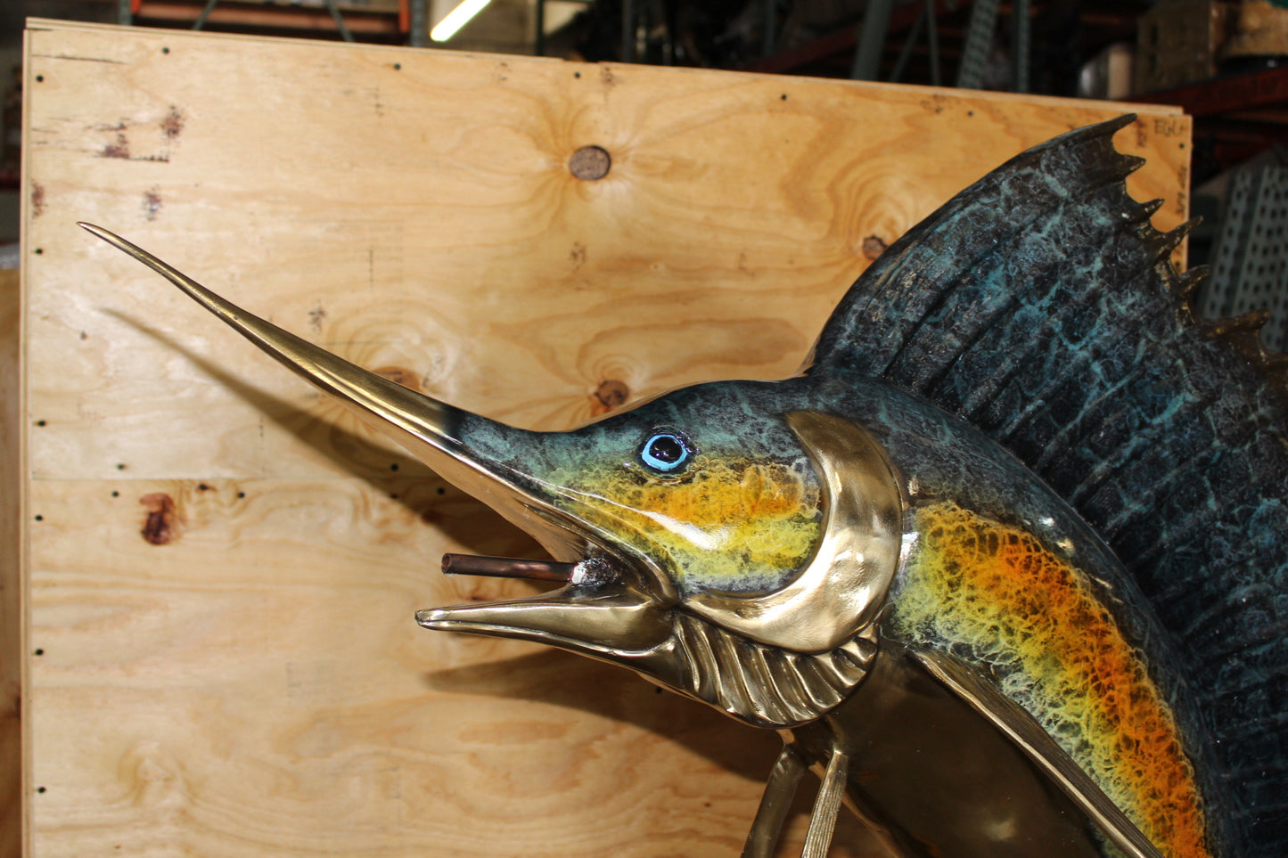 Large Sailfish Bronze Statue -  Size: 38"L x 24"W x 67"H.