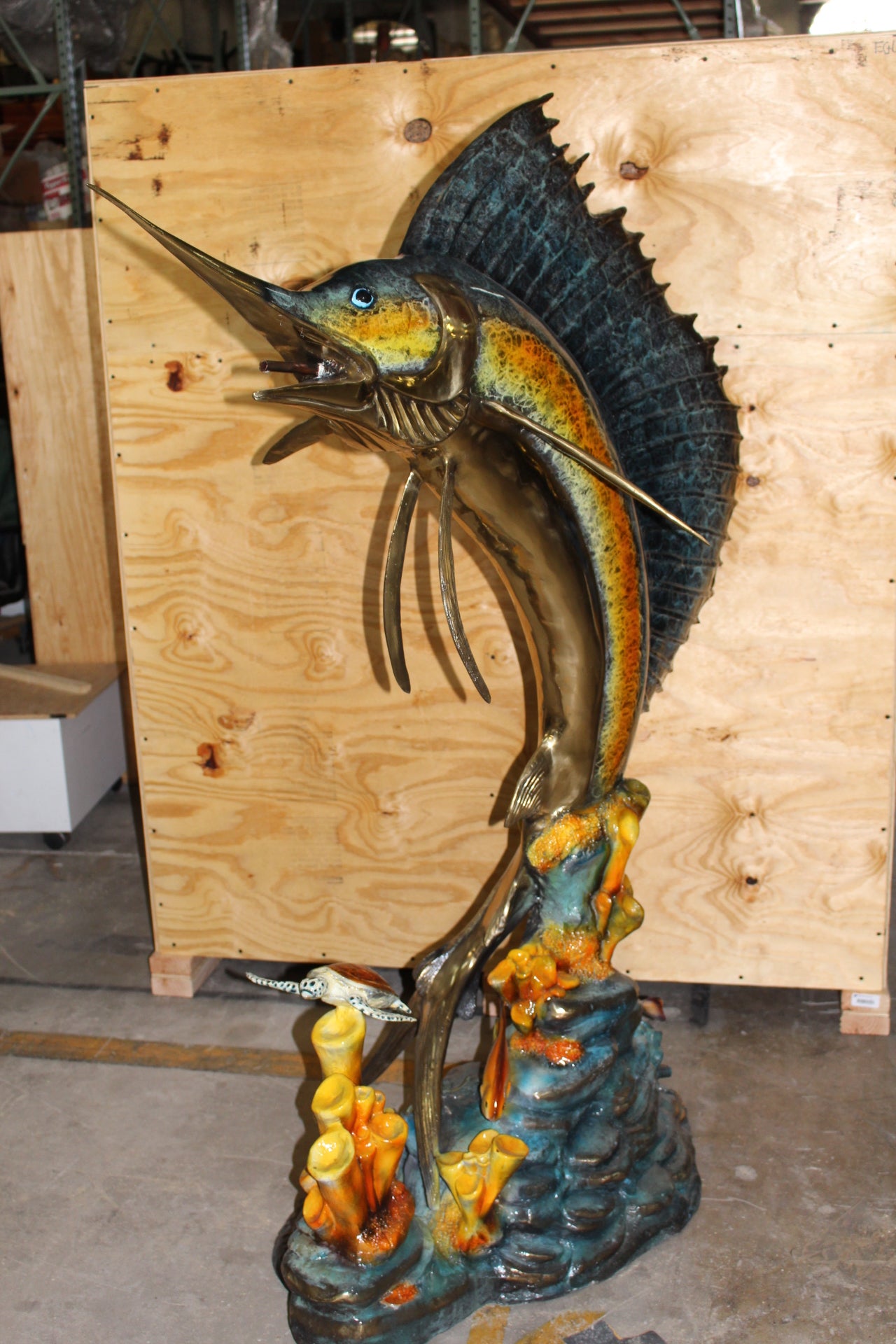 Large Sailfish Bronze Statue -  Size: 38"L x 24"W x 67"H.