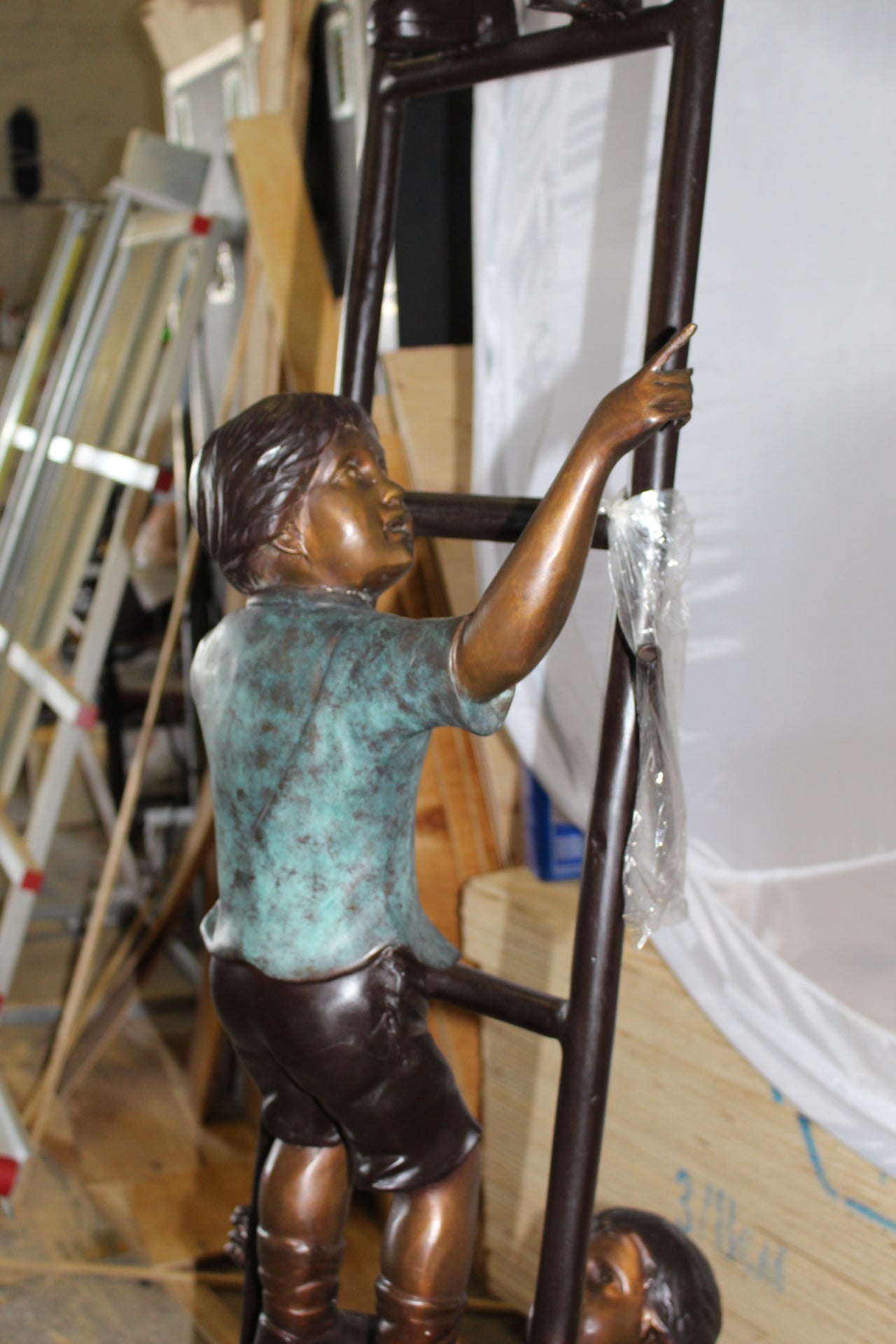 Three kids on a ladder Bronze Statue - Size: 24"L x 22"W x 94"H.