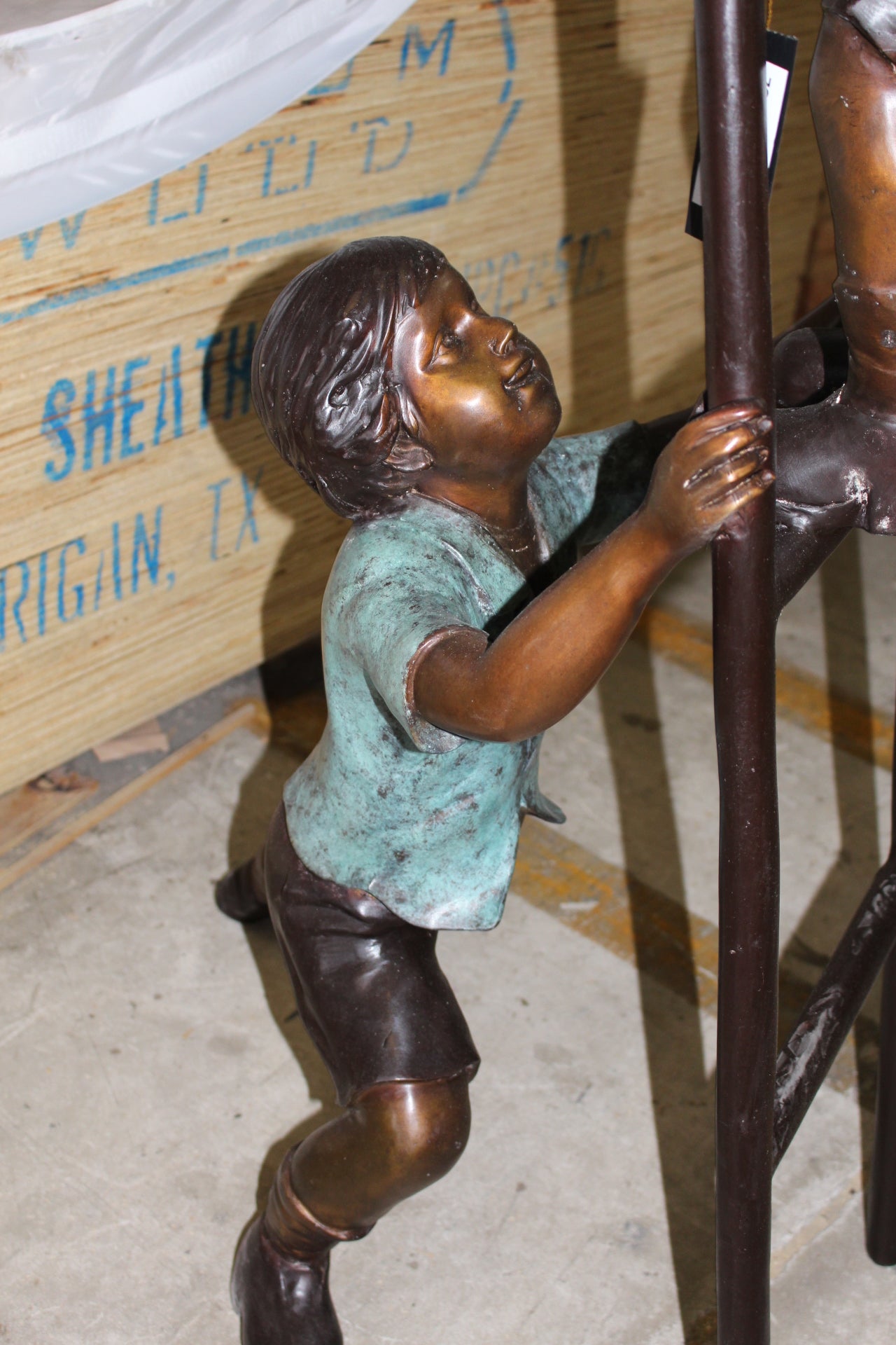 Three kids on a ladder Bronze Statue - Size: 24"L x 22"W x 94"H.