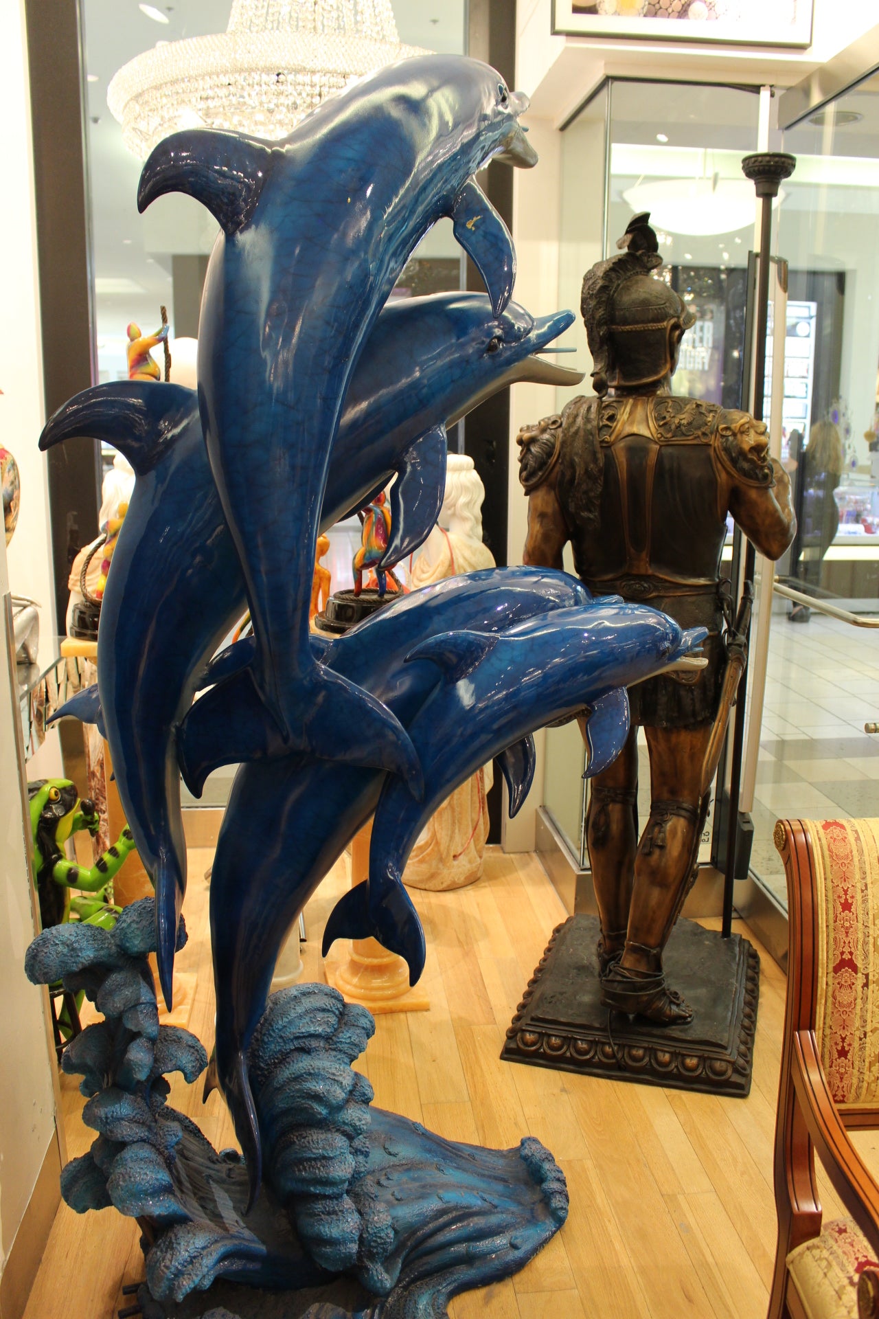 Five Dolphins On Wave Bronze Statue/Fountain - Size: 47"L x 27"W x 84"H.