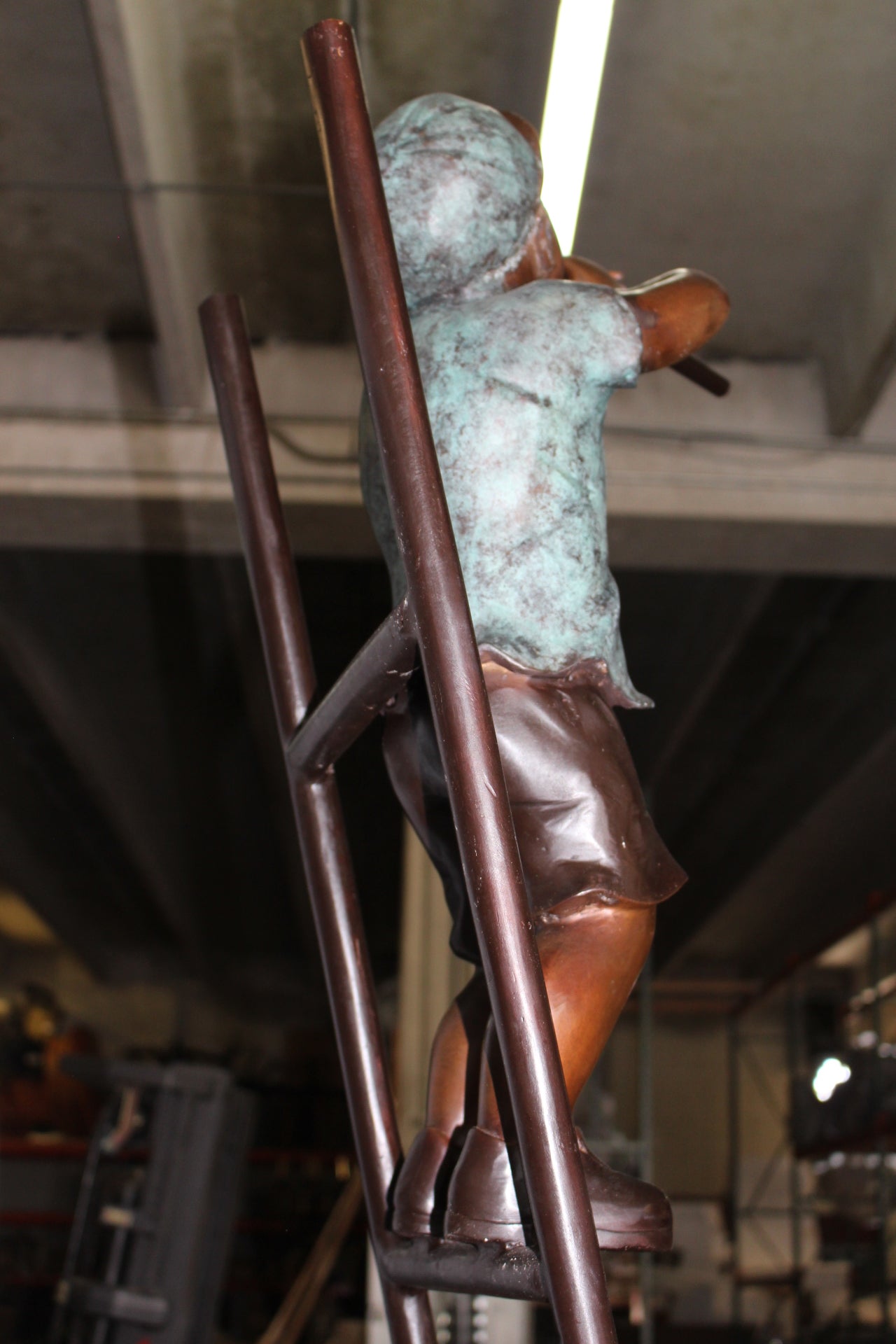 Three kids on a ladder Bronze Statue - Size: 24"L x 22"W x 94"H.