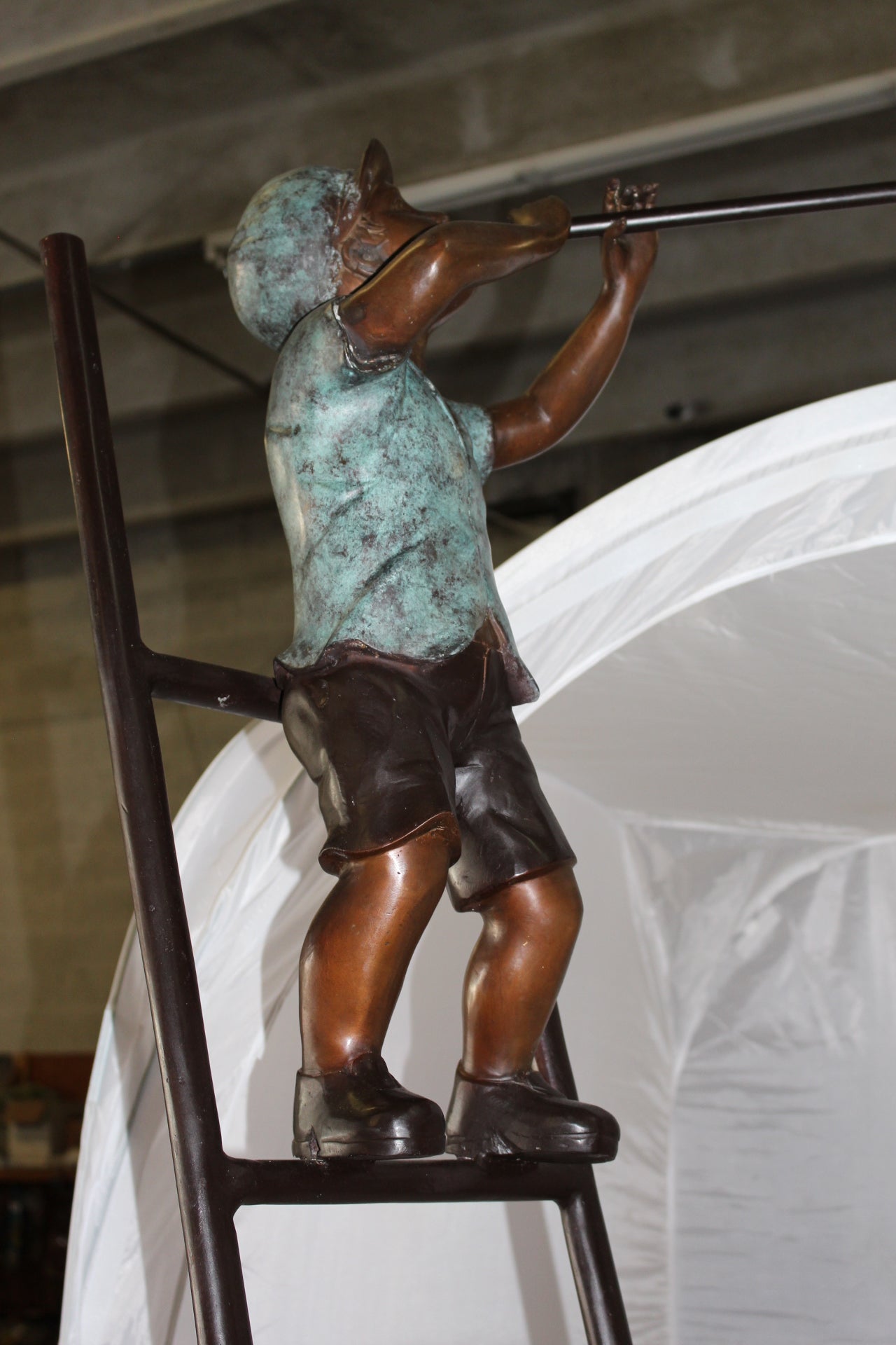 Three kids on a ladder Bronze Statue - Size: 24"L x 22"W x 94"H.