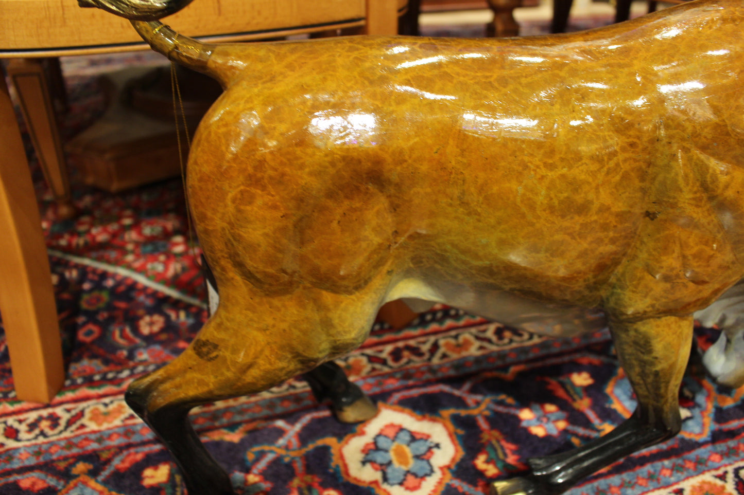 Bull Heads Down Small Bronze Statue - Size: 24"L x 6"W x 16"H.