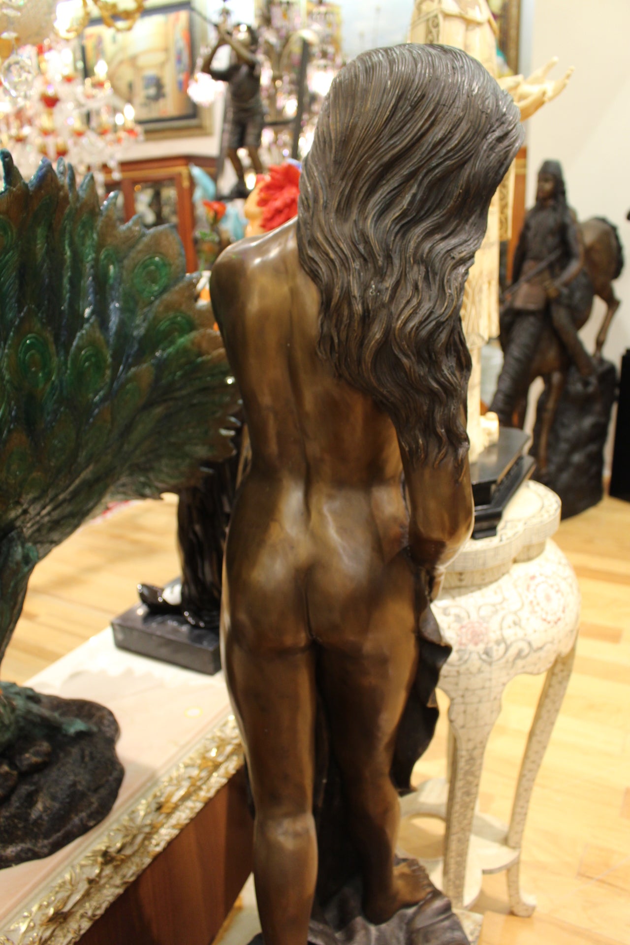 Beautiful Women Holding Drape Bronze Statue - Size: 22"L x 18"W x 49"H.