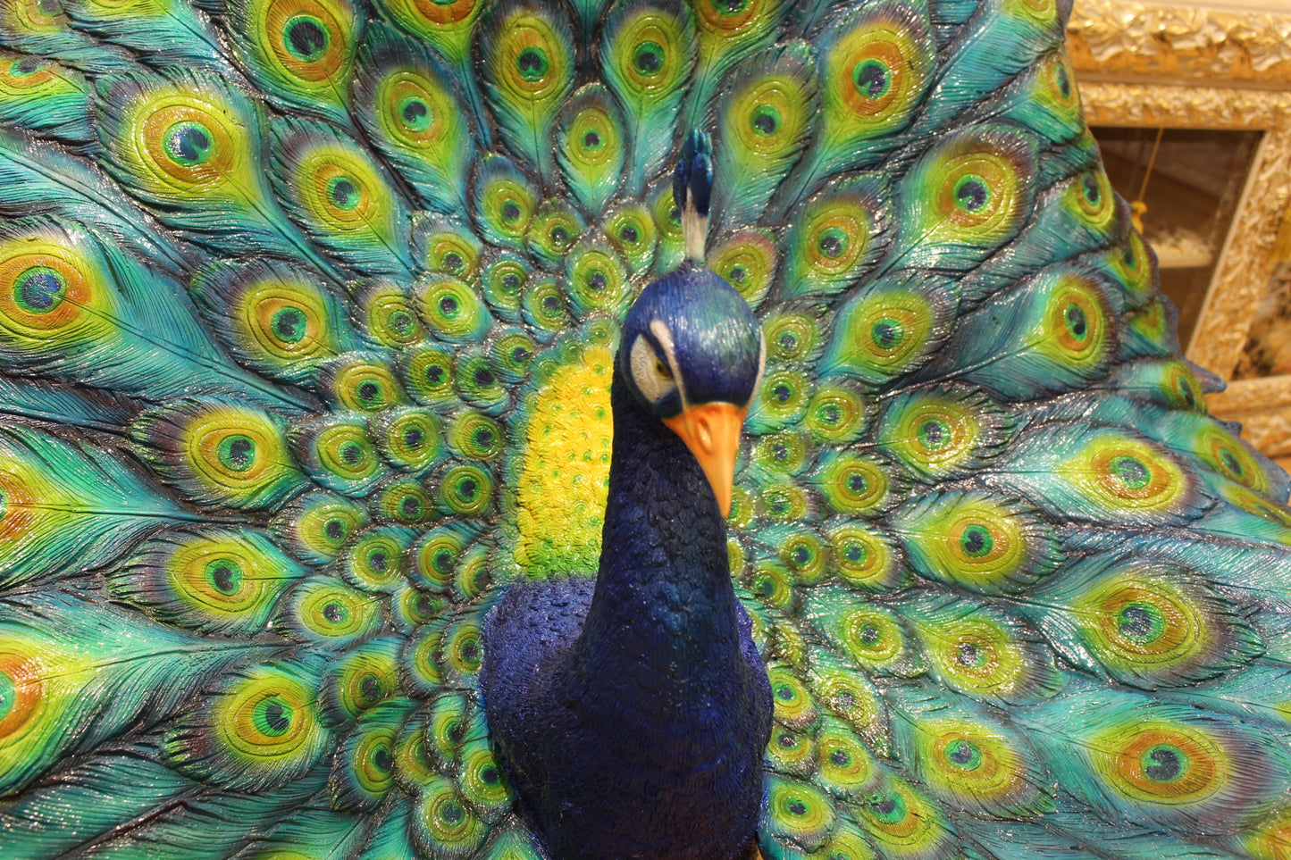 Colorful Peacock Bronze Statue - Size: 24"L x 39"W x 35"H.