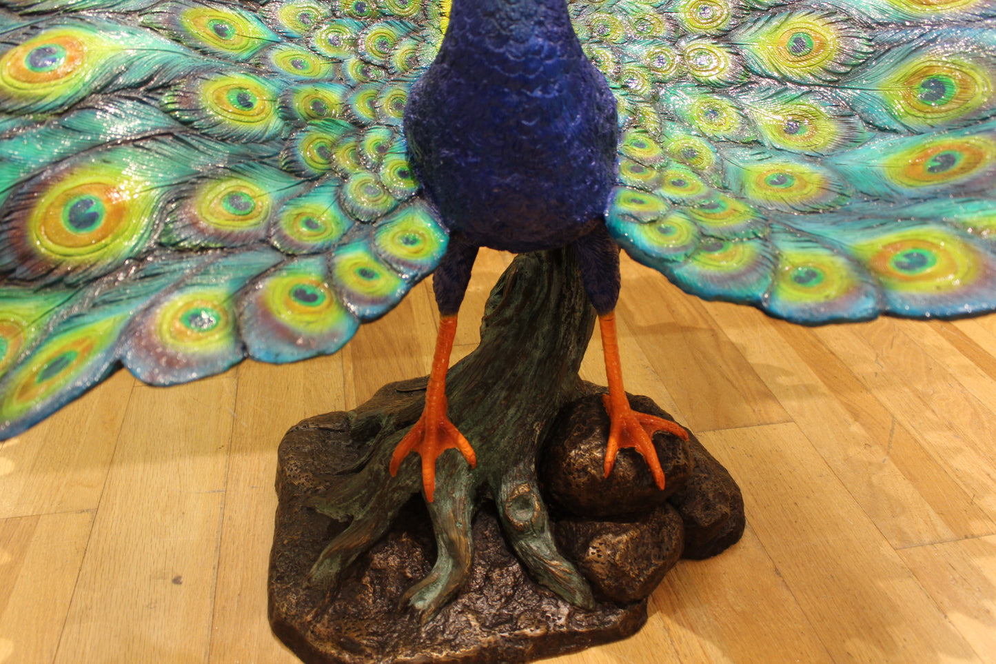 Colorful Peacock Bronze Statue - Size: 24"L x 39"W x 35"H.