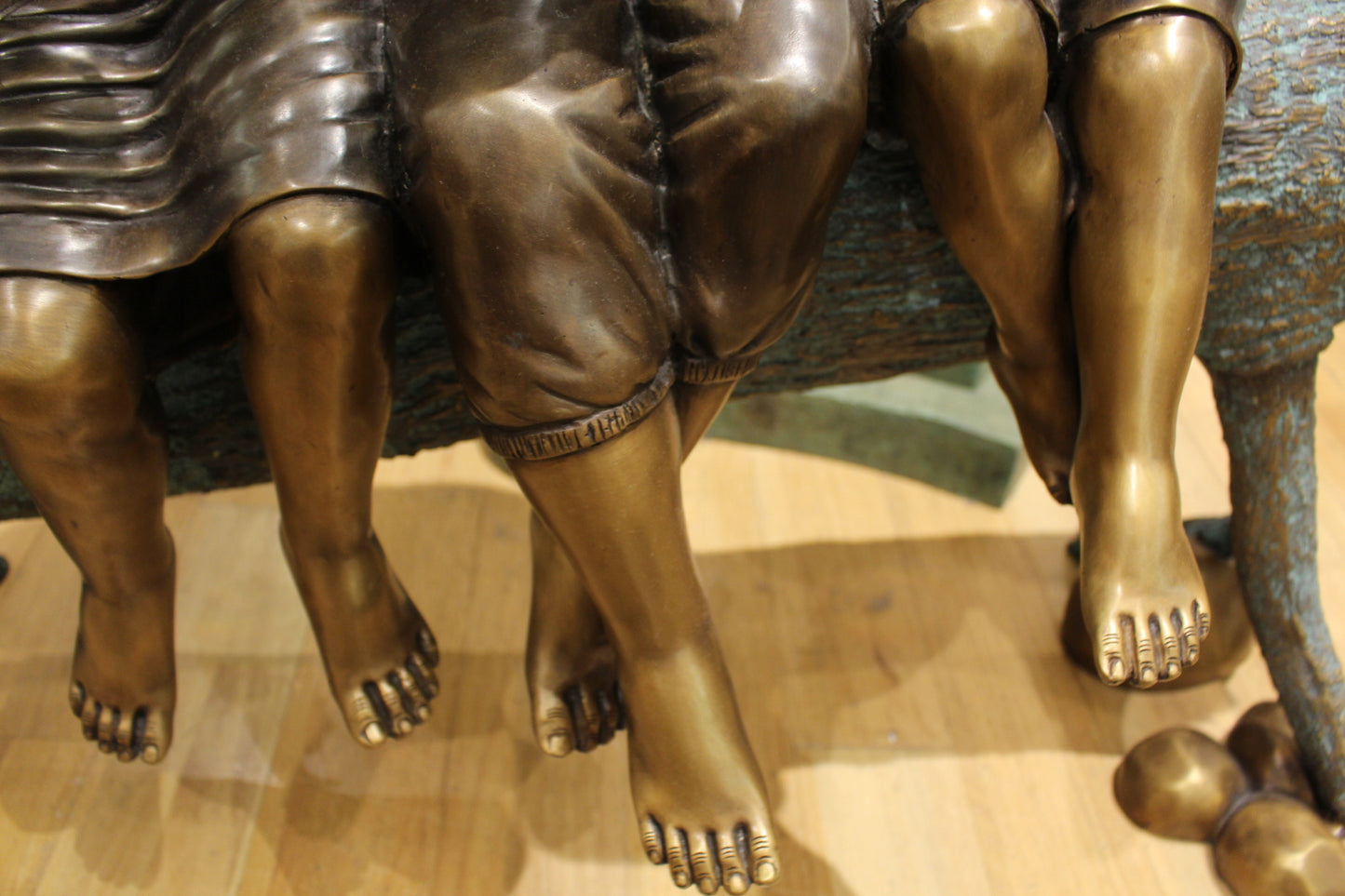 Three Children On Log Holding Bird Bronze Statue - Size: 55"L x 18"W x 38"H.