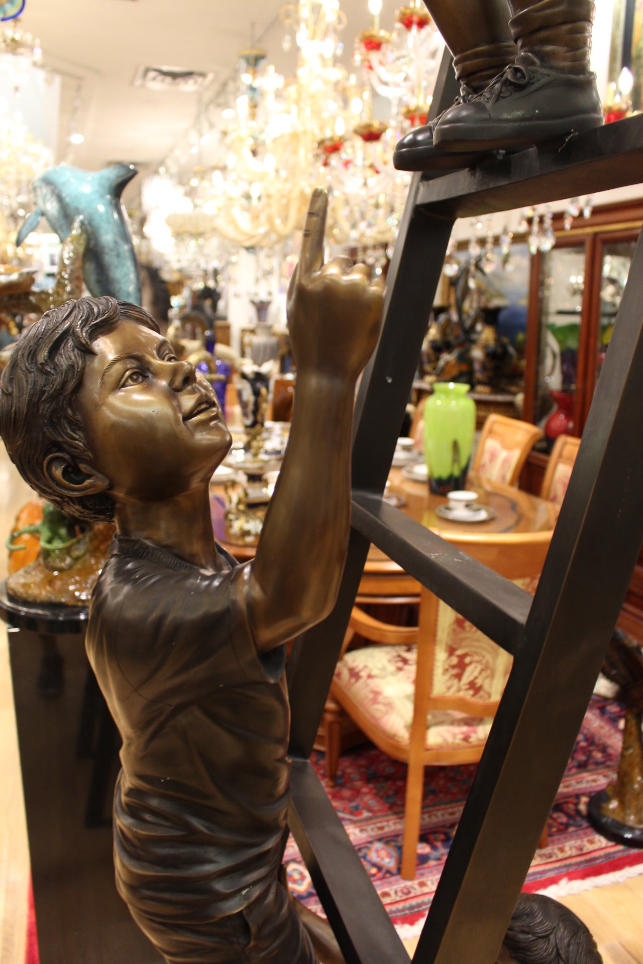 Three Children Playing on Ladder Bronze Statue -  Size: 24"L x 27"W x 96"H.