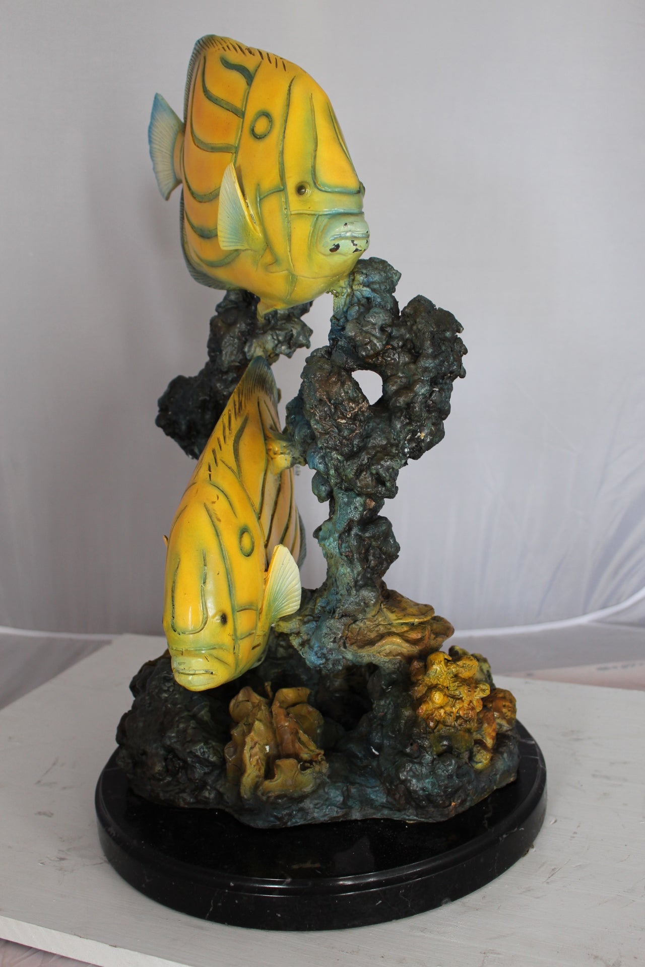 Two Butterfly fish swimming bronze statue - Size: 12"L x 12"W x 24"H.