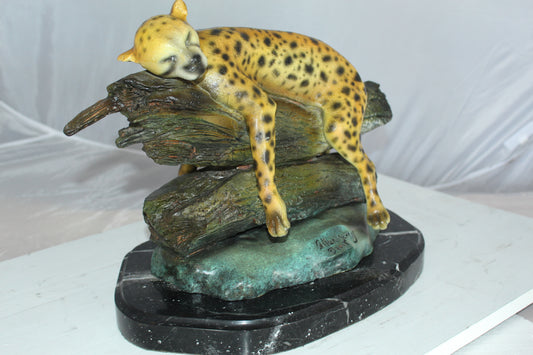 Resting Tiger Bronze Statue -  Size: 16"L x 12"W x 13"H.
