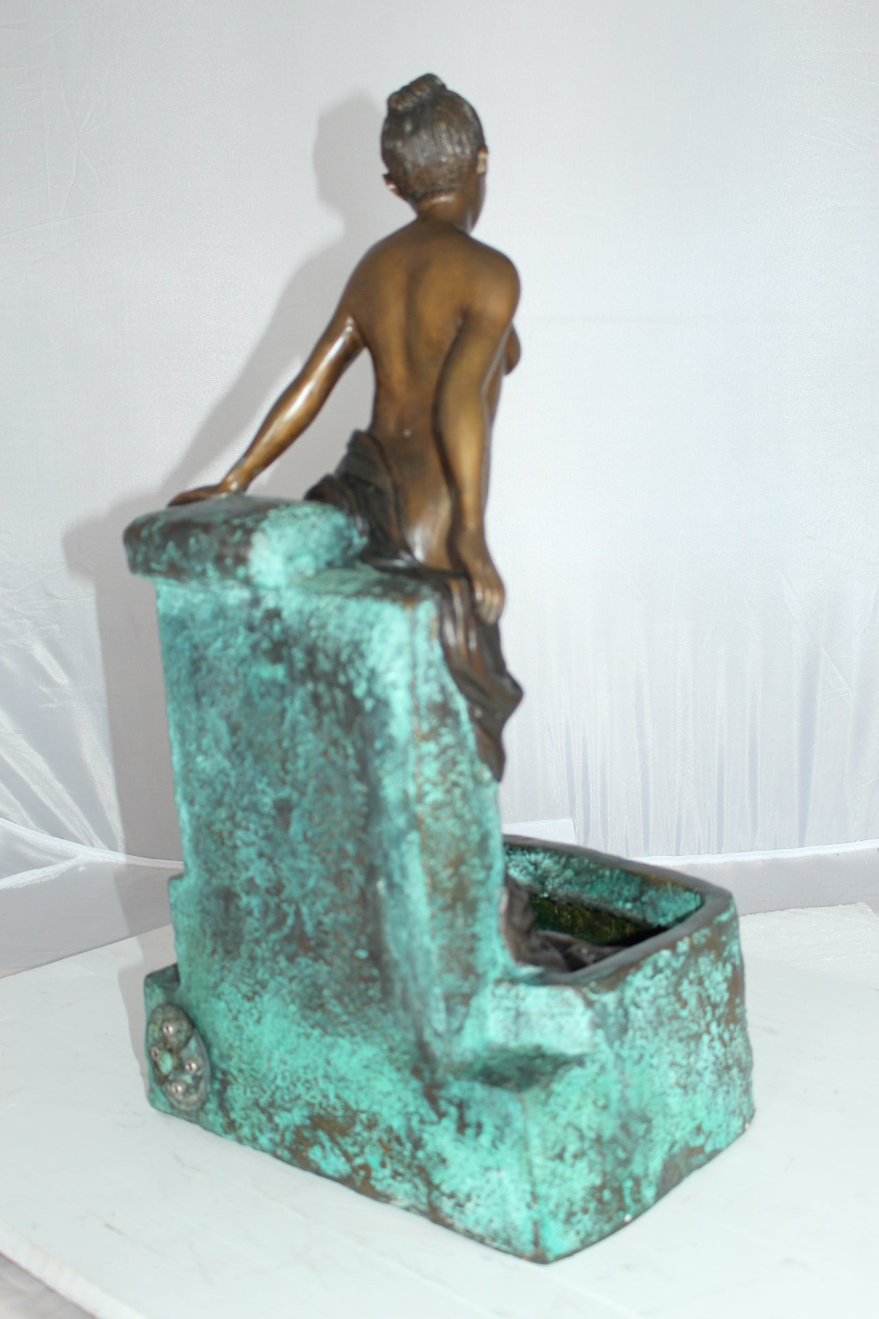 Lady on Wall fountain Bronze Statue - Size: 12"L x 9"W x 21"H.