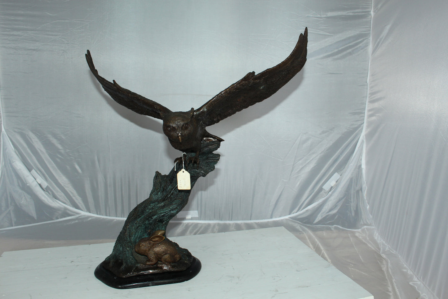 Owl with Rabbit Bronze Statue - Size: 20"L x 8"W x 22"H.