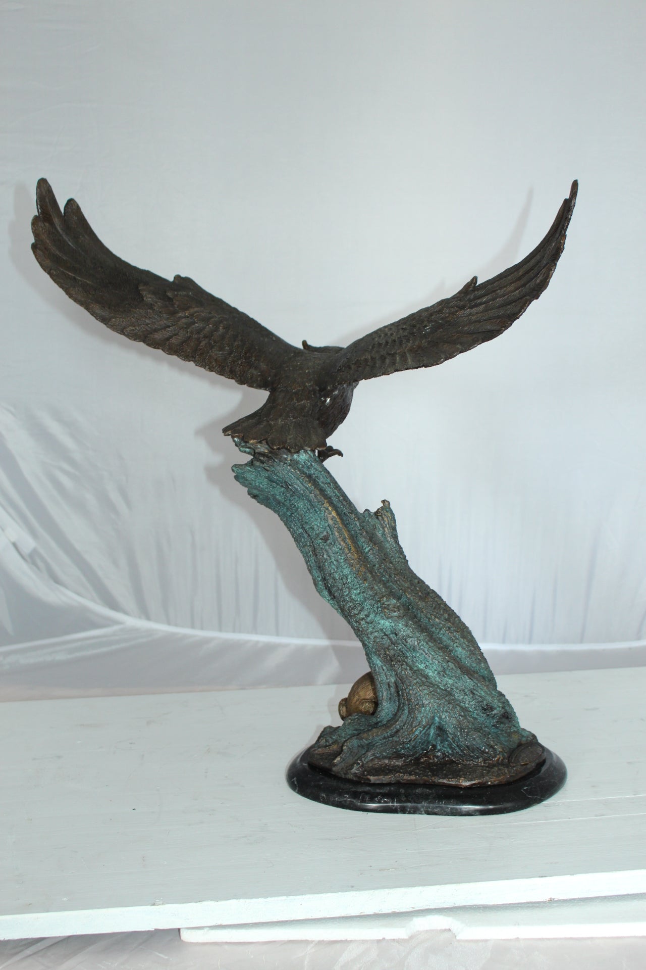 Owl with Rabbit Bronze Statue - Size: 20"L x 8"W x 22"H.