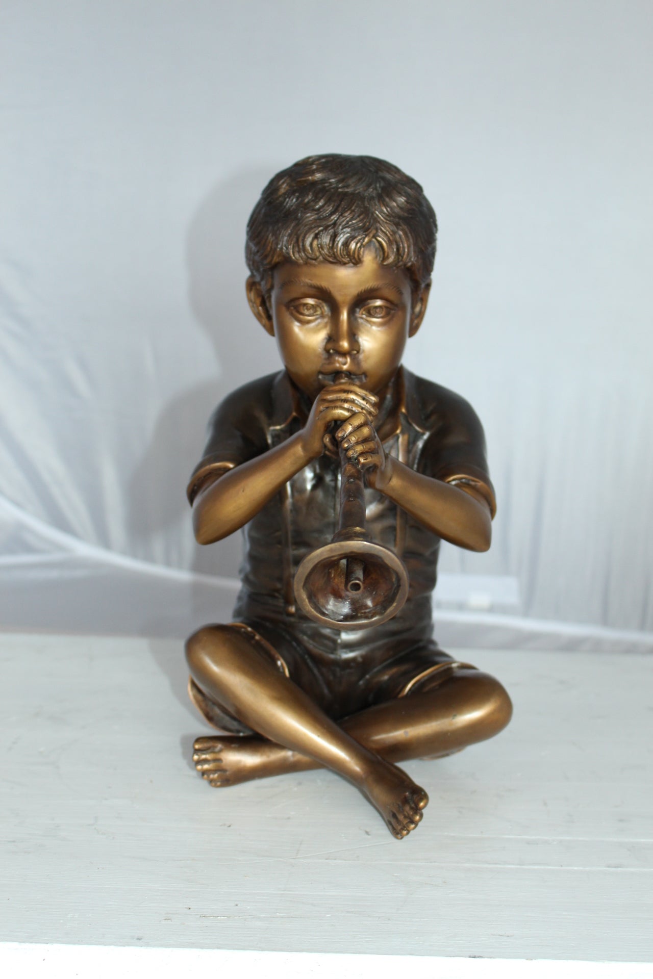 Boy with Flute fountain bronze statue - Size: 7"L x 11"W x 14"H.